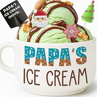 Gifts for papa Christmas from Granddaughter, Cool Xmas stocking stuffers Birthday White Elephant Gifts for Papa from Grandkids Grandson, Novelty Papa's Ice Cream Bowl Presents Set