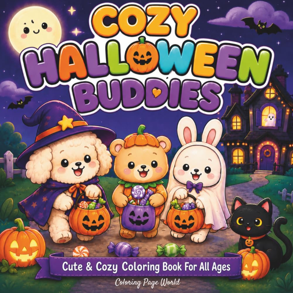 Cozy Halloween Buddies: A Spooky-Cute Coloring Book of Magical Moments, Adorable Costumes, and Fun Halloween Scenes for Kids, Teens & Adults (Cute and Cozy Buddies Coloring Adventures)