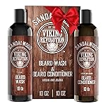 Beard Wash & Beard Conditioner Set w/Argan & Jojoba Oils - Softens & Strengthens - Natural Sandalwood Scent - Beard Shampoo w/Beard Oil (10oz)