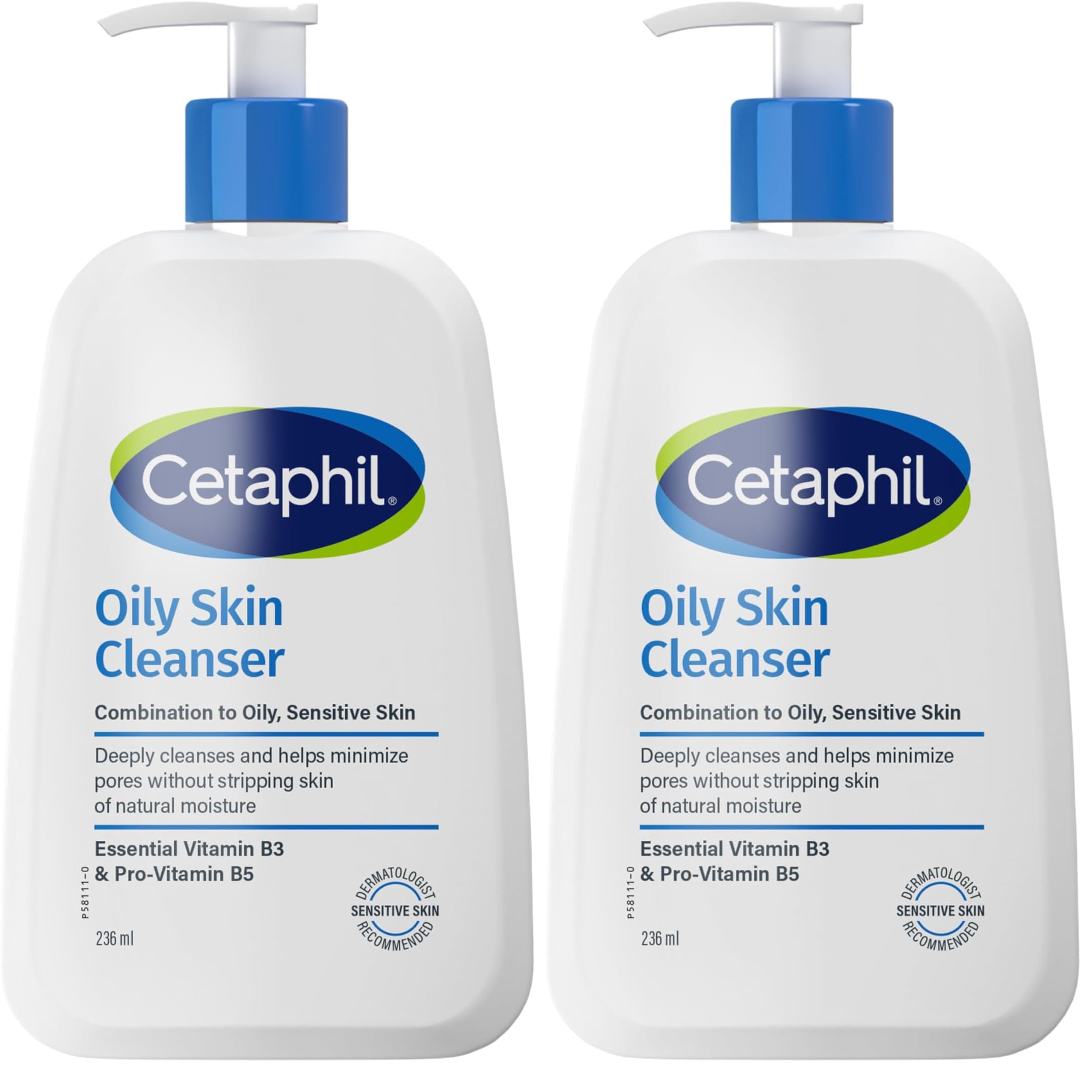 Cetaphil Oily Skin Cleanser, 236ml, Face Wash, For Combination to Oily Sensitive Skin, With Niacinamide (Pack of 2)