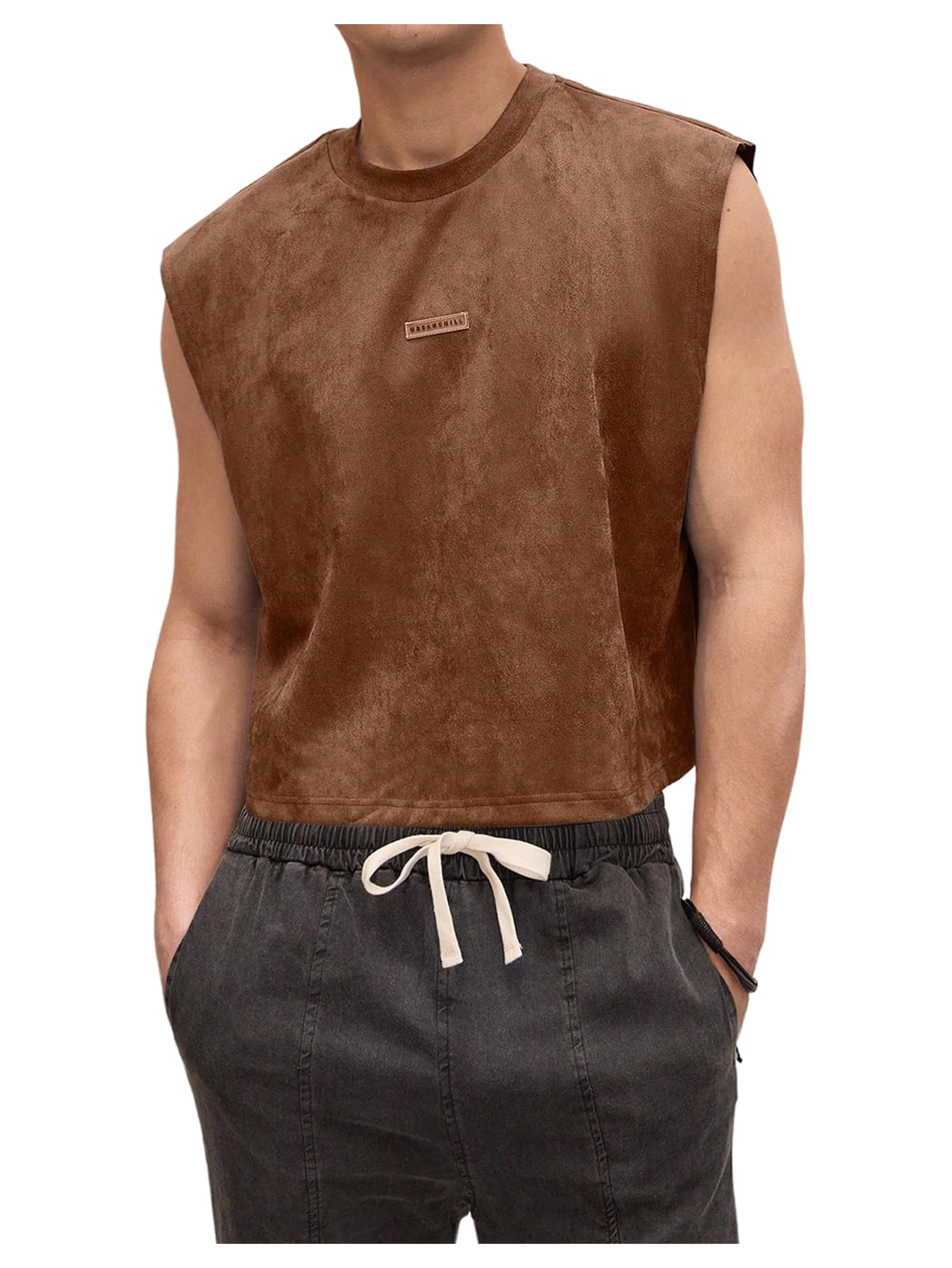 GORGLITTER Men's Sleeveless Cropped Shirt Crewneck Boxy Crop Top Streetwear