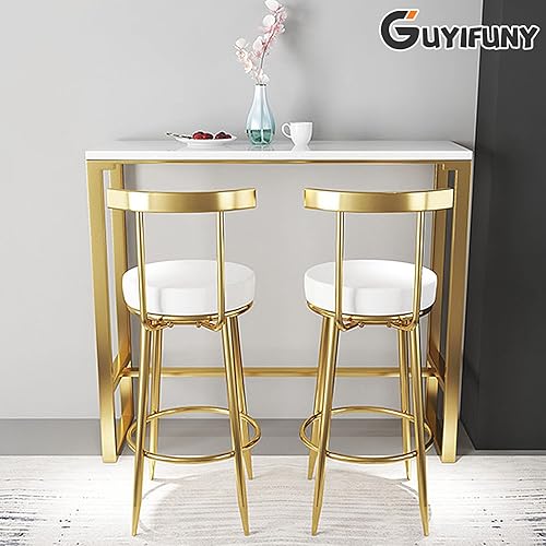 Miniatura 7 de Juego de 2 taburetes de bar, taburetes de piel sintética, patas de metal dorado, silla de desayuno para isla de cocina, bar en casa, pubcomedor,