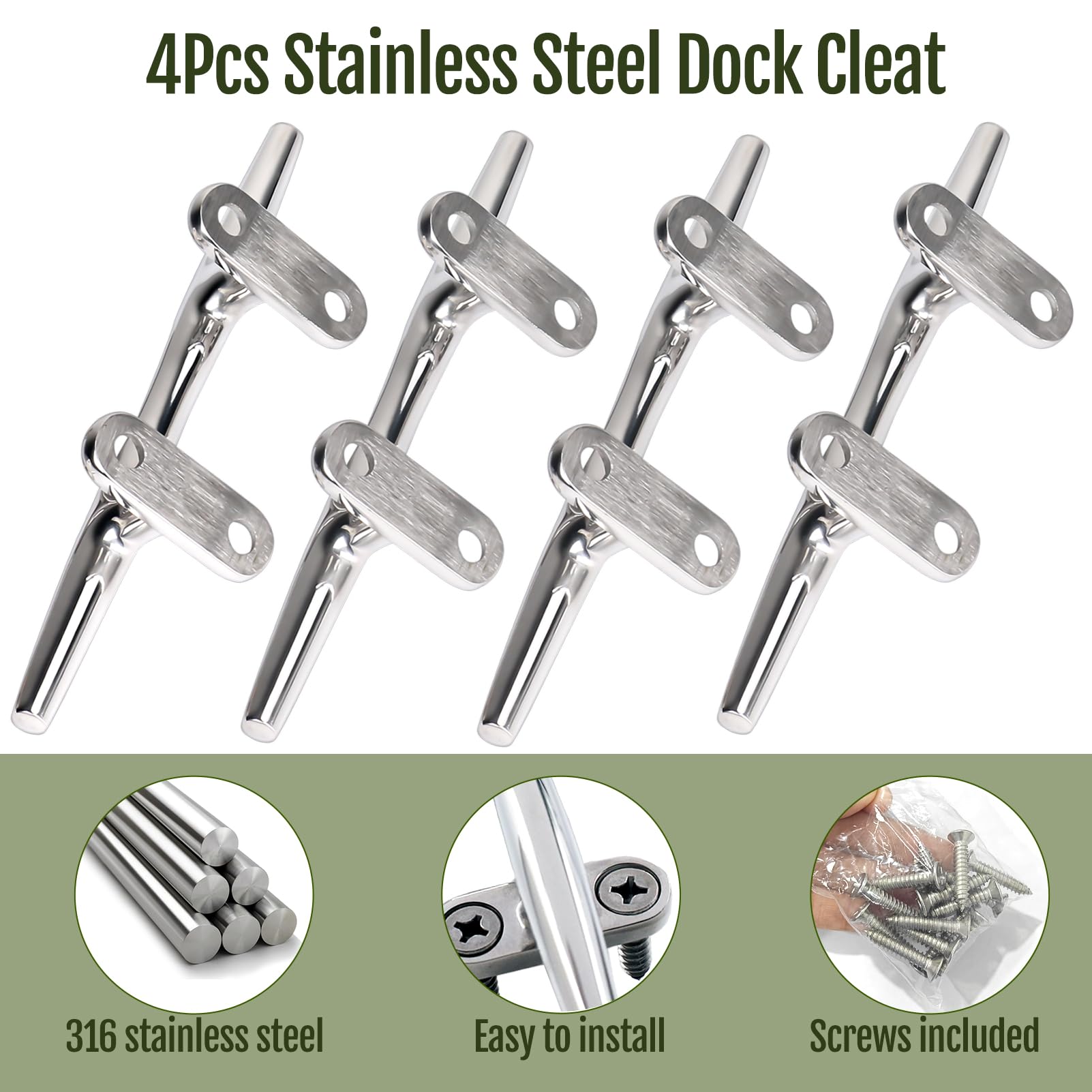 Snapklik.com : Marinebaby 316 Stainless Steel Boat Cleats 4 Inch 5 Inch ...