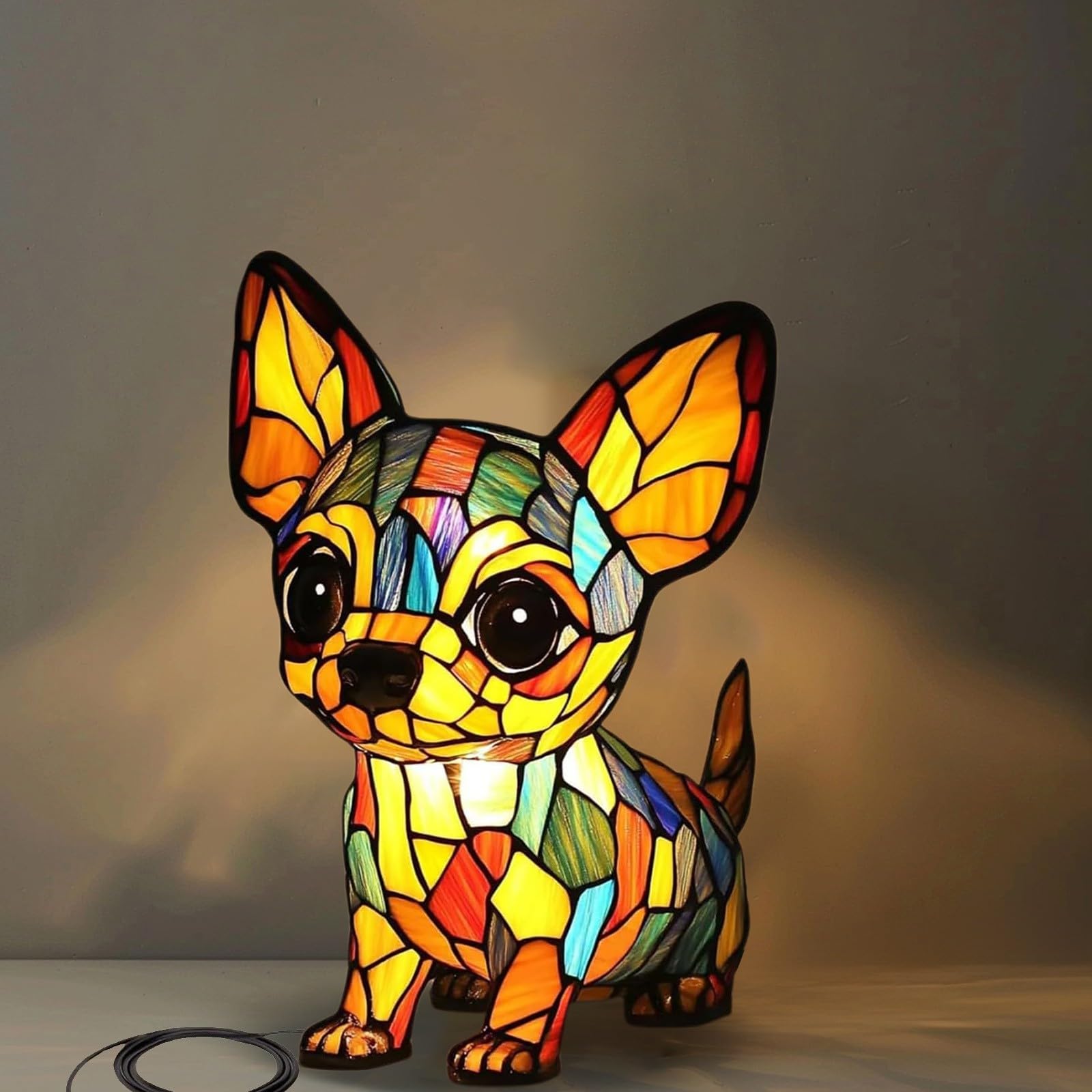 Dog & Corgi & Pug & Shih Tzu Lamps Schnauzer Lamp Dachshund Lamp Stained Glass Dogs Lamps, Series Art Night Light Cute Pet Dogs Themed LED Table Lamps Fun Gift for Dog Lovers (Yellow-E)