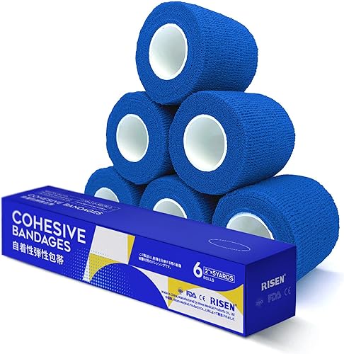 RISEN Vendaje Cohesivo 2" x 5 Yardas, 6 Rollos, Vendaje Autoadherente Cinta Médica, Gasa Adhesiva Flexible Transpirable de Primeros Auxilios Ideal