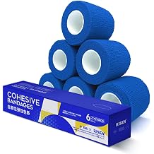 RISEN Cohesive Bandage 2 x 5 Yards, 6 Rolls, Self Adherent Wrap Medical Tape, Adhesive Flexible Breathable First Aid Gauze Ideal for Stretch Athletic