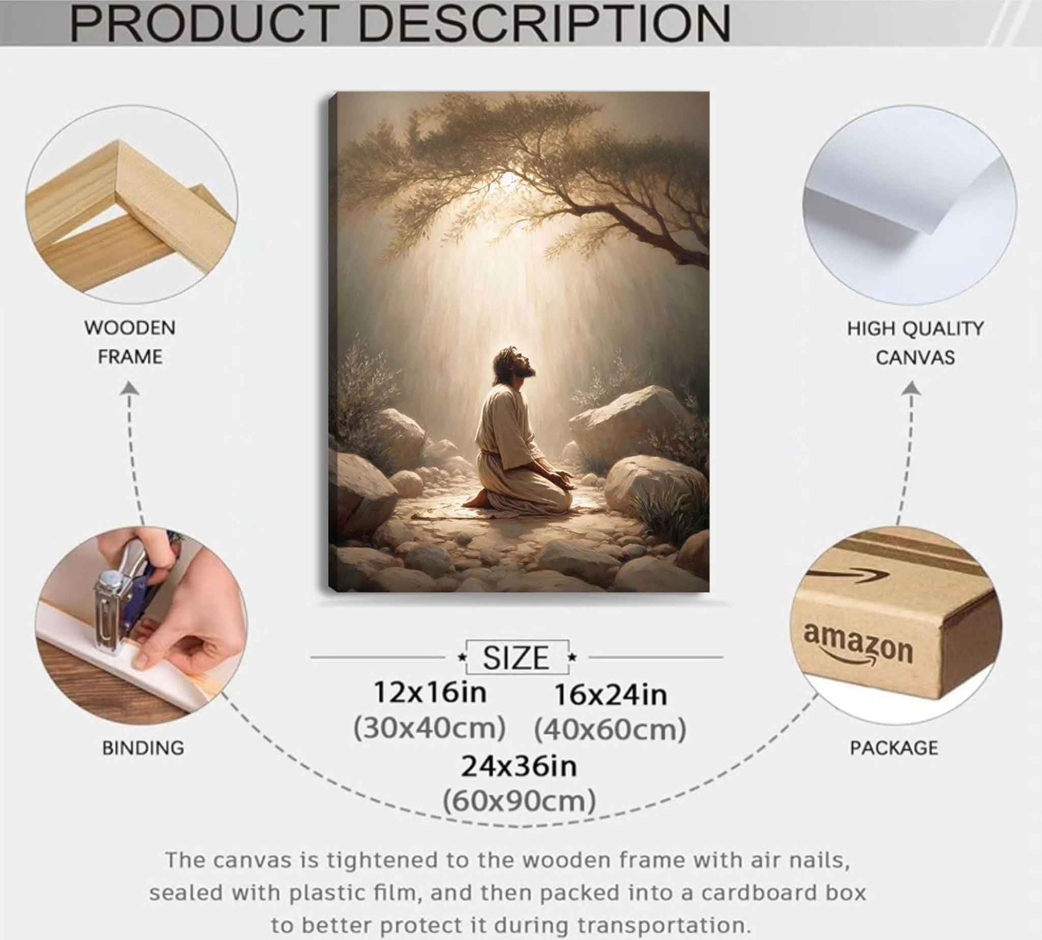 Jesus Prayers Canvas Wall Art God Divine Mercy Portrait Tranquility Painting Picture Wall Decor Jesus Praying in the Garden of Gethsemane Poster Prints for Bedroom Church Home Decoration 12x16