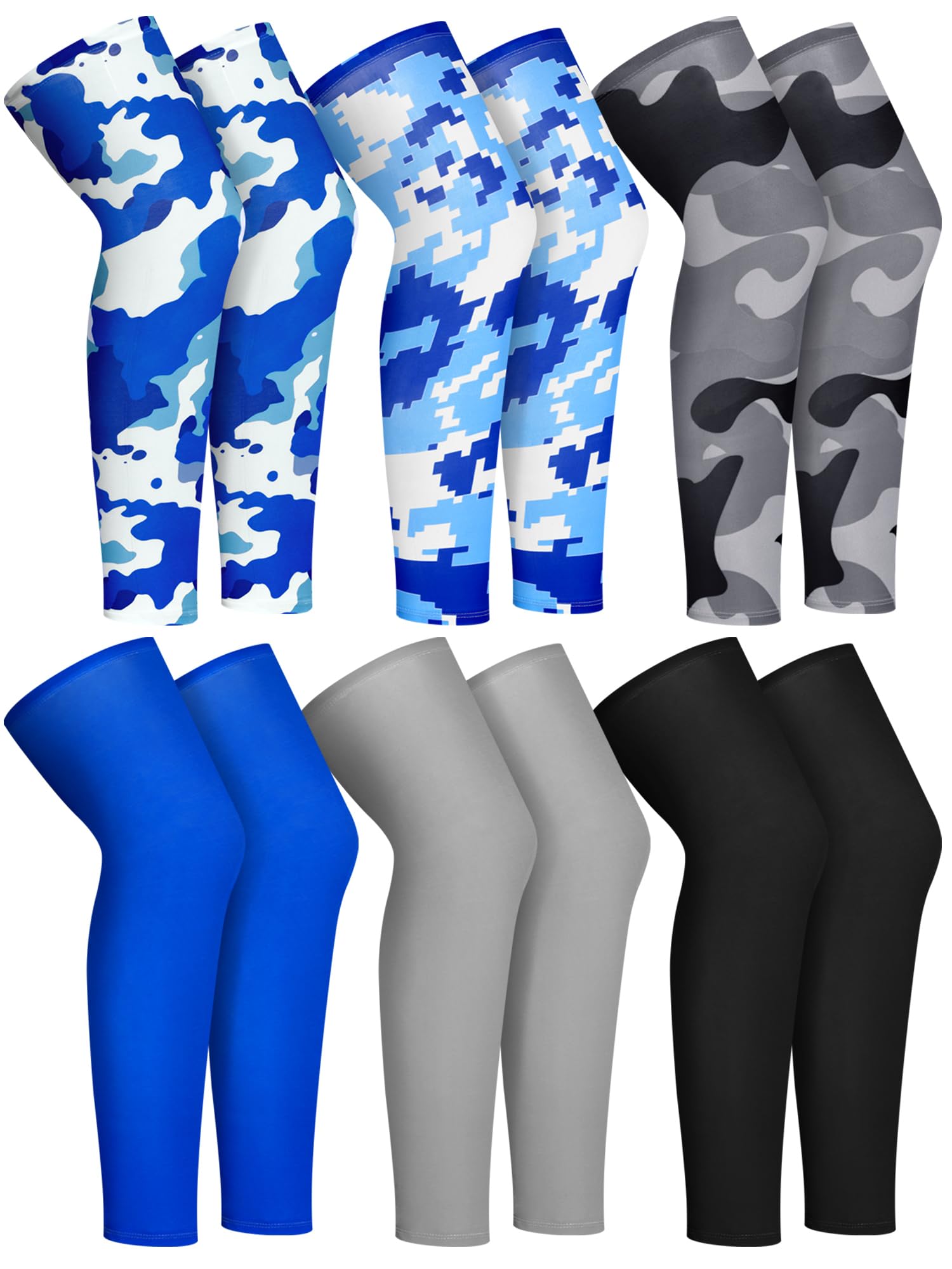 Suhine 6 Pairs Sports Leg Sleeves UV Protect Compression Long Knee Sleeves for Men Women Basketball Football Running Cycling