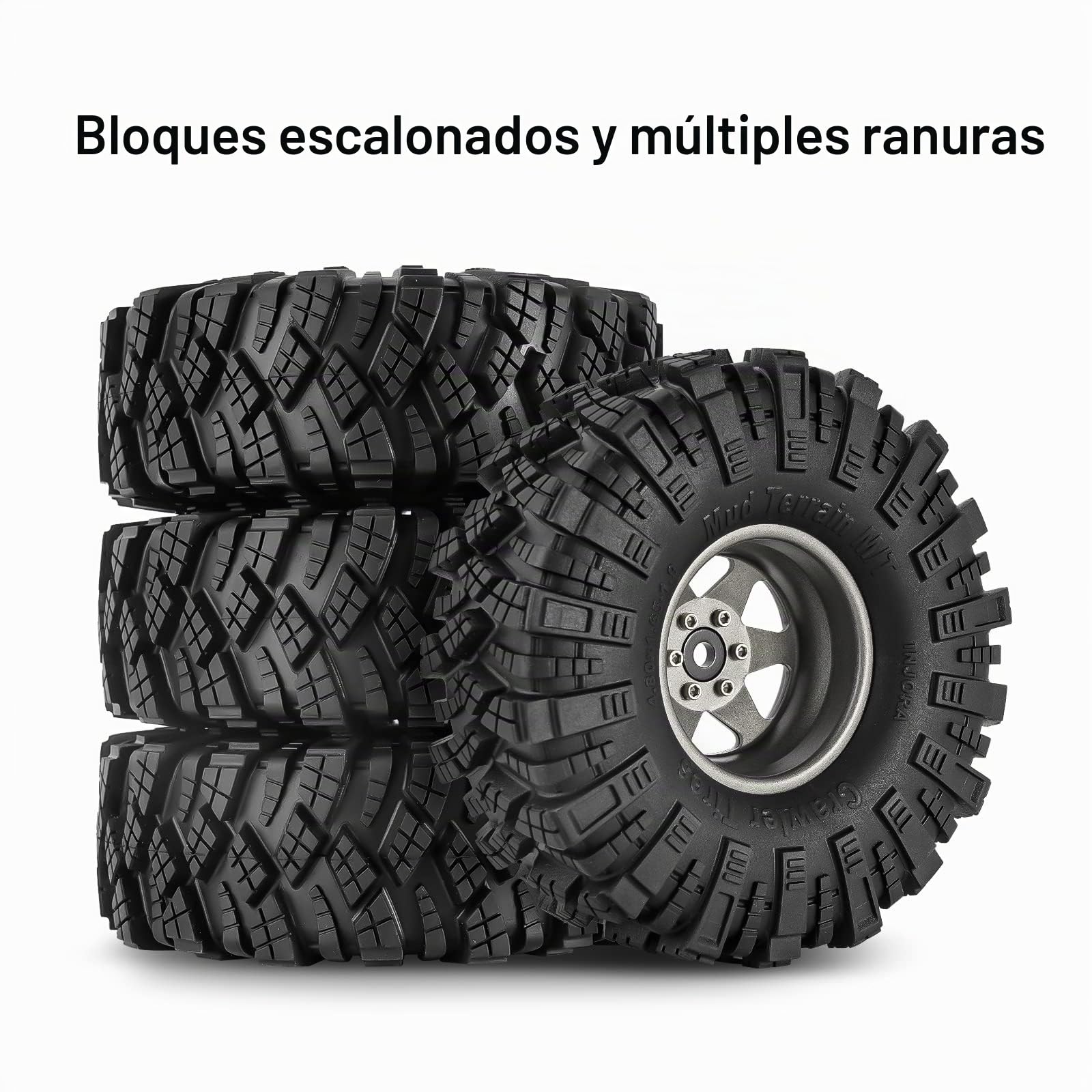INJORA 1.9 Barro Juego de Neumáticos Desplazamiento -8.9mm Llanta Beadlock para 1/10 RC Crawler Coche Axial SCX10 90046 UTB18 TRX4,Gris