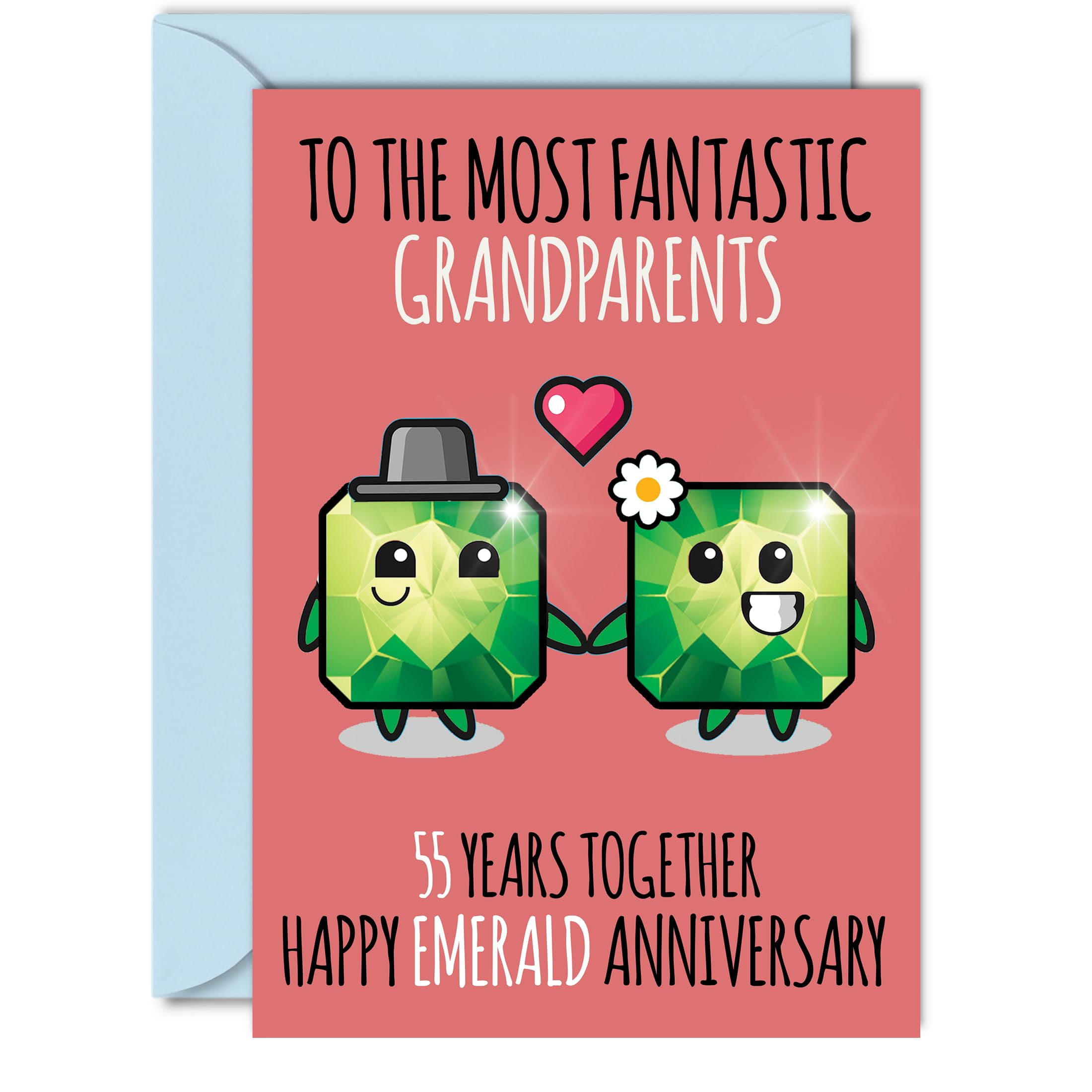 Cute Emerald Anniversary Card for Grandparents - 55 Years Together - Happy 55th Wedding Anniversary Cards for Nanny Grandad Grandma, A5 Greeting Cards Anniversaries