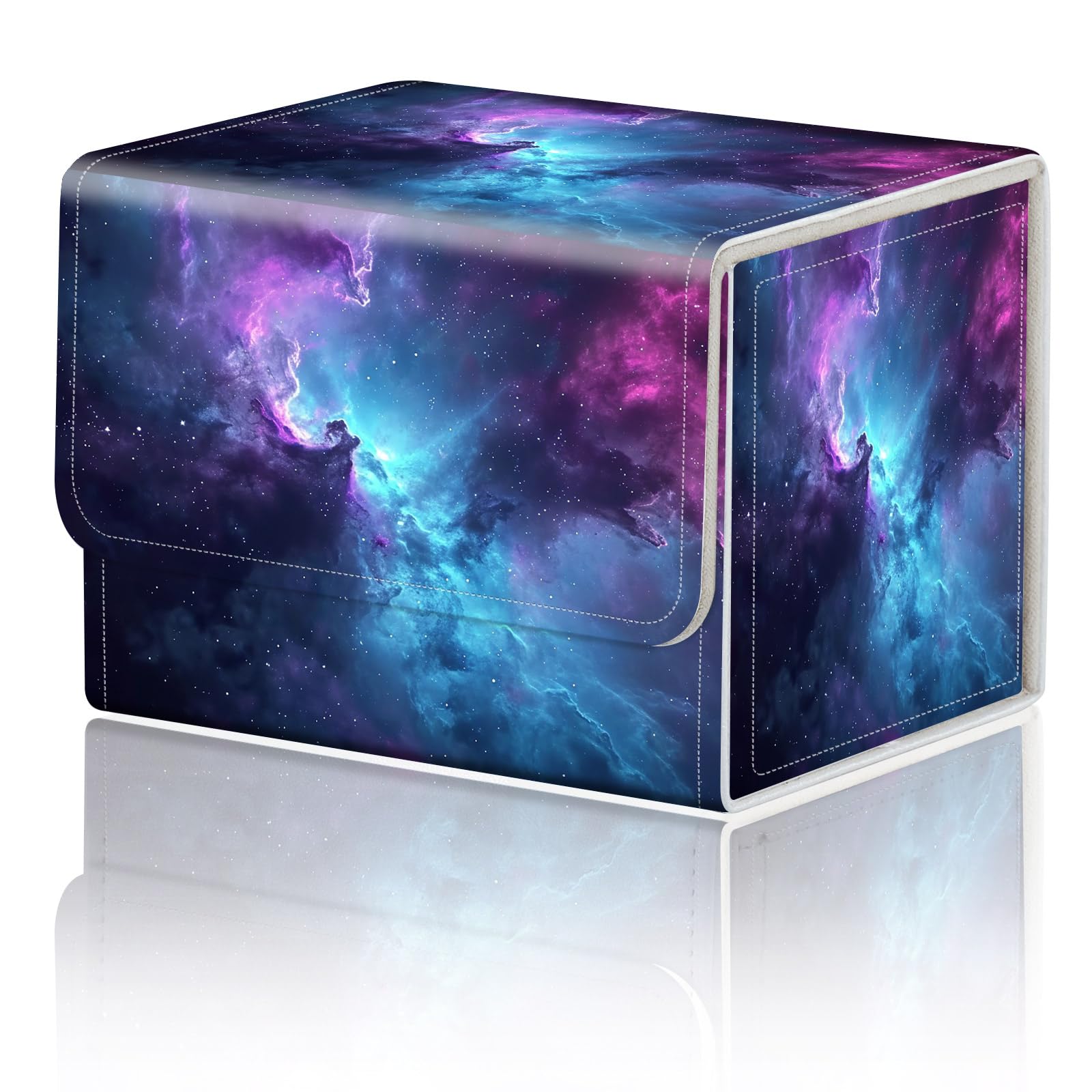 Card Game Storage Box TCG Deck Box MTG Card Box Organizer Trading Card Case Commander Deck Box TCG Card Storage Box Magnetic Closure Creative Pattern Up to 200 Cards, Blue And Purple Space Star — image 1