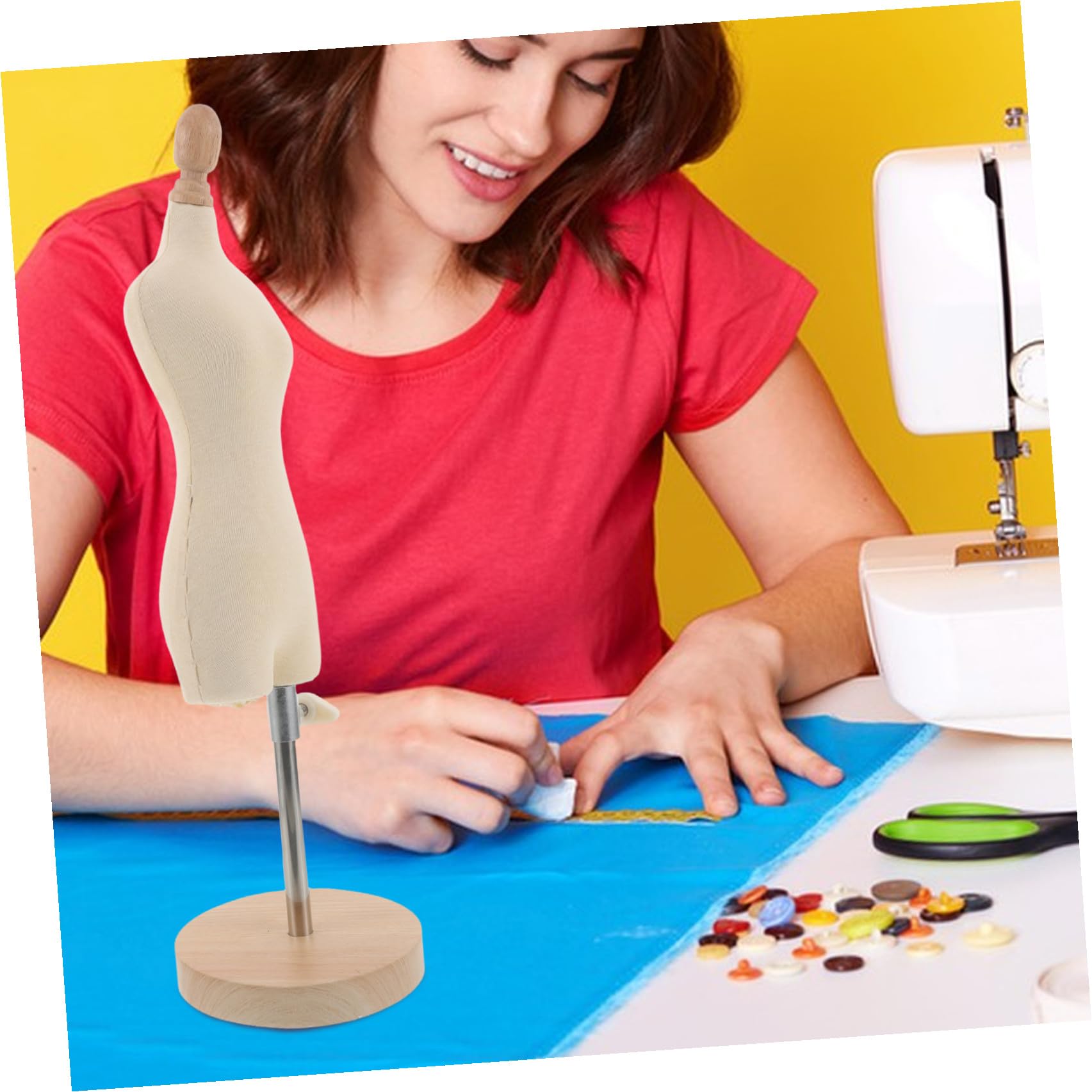 Maniquí de Costura Femenino Mini 1/4 Escala Soporte de Madera Natural para Proyectos de Confección y Manualidades, Modelo Realista para Diseño y Ajuste de Vestidos
