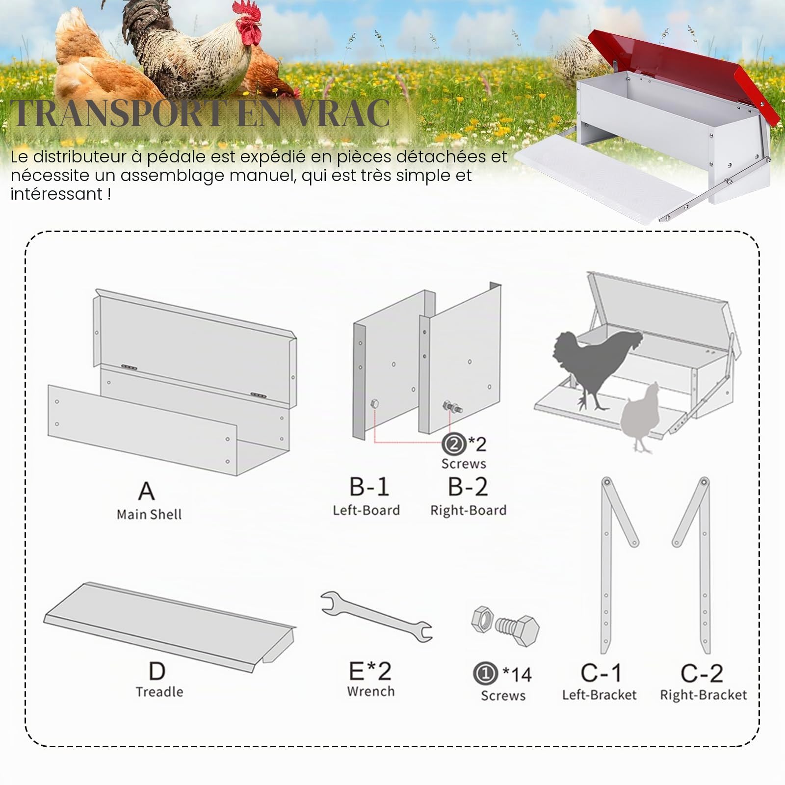 Mangeoire Poule Automatique,Mangeoire Galvanisée Pouvant Contenir 5 Kg de Nourriture,Distributeurs de Nourriture,Pour Poulets, Dindes, Oies et Canards