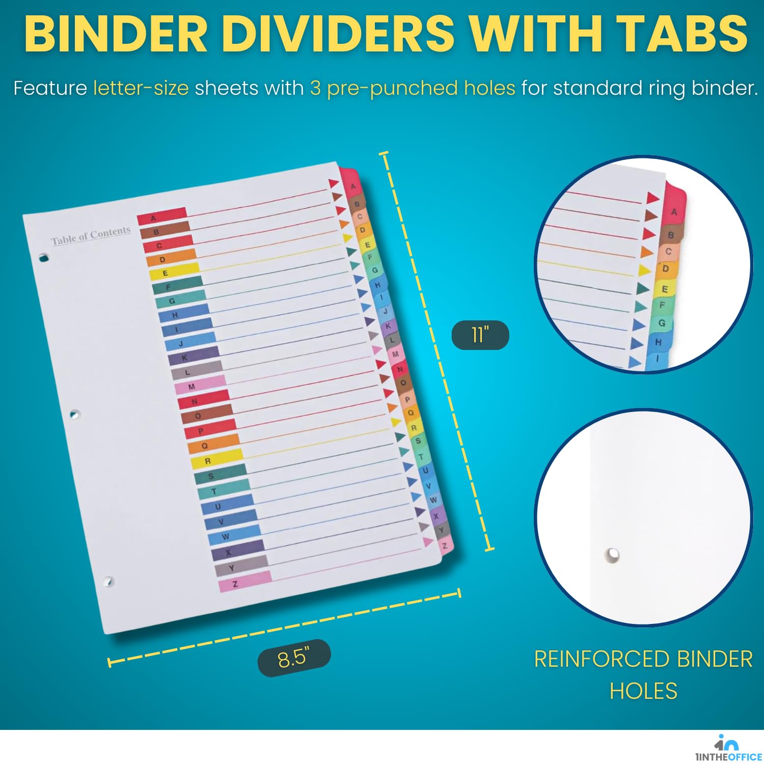 1InTheOffice Divisores alfabéticos para carpetas de 3 anillos, separadores de carpetas de pestañas A-Z, tabla de contenido personalizable, pestañas multicolor, 4 juegos