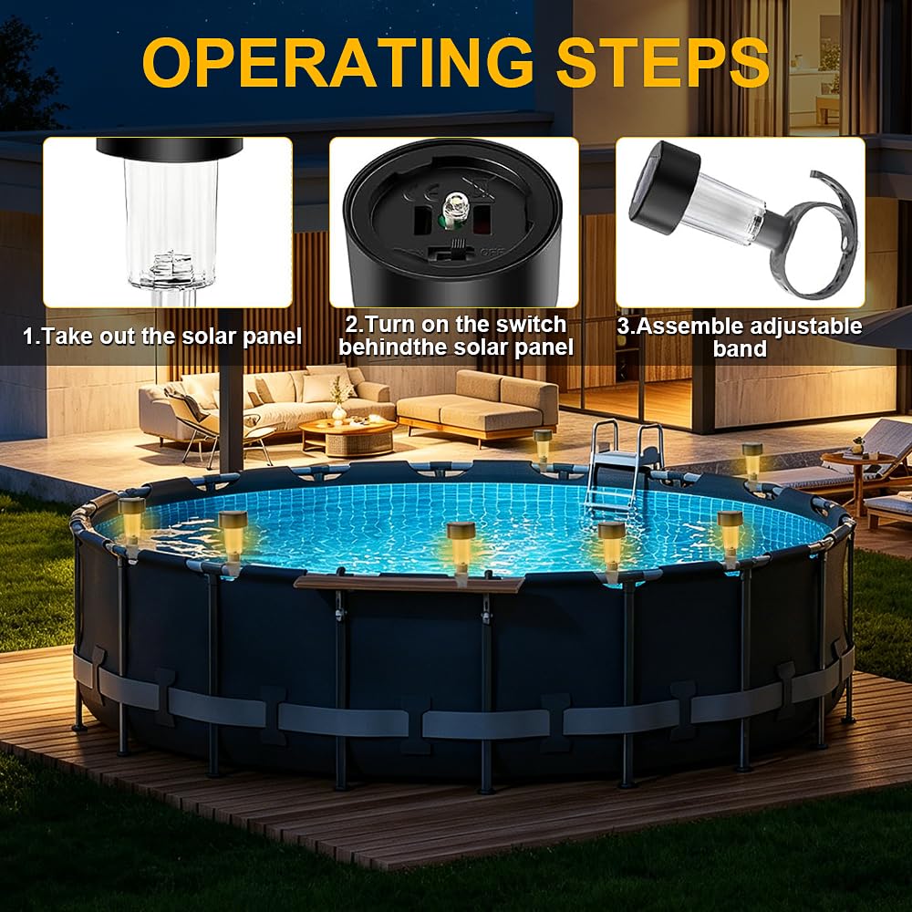 Luci Solari Per Piscina, 6PCS Illuminazione Solare per Laghetti,Impermeabilità IP65 Luci Per Piscina Fuori Terra, Luci Piscina Solari,Luce Solare Led Esterno,per Gradini Cortili Prato Vialetto