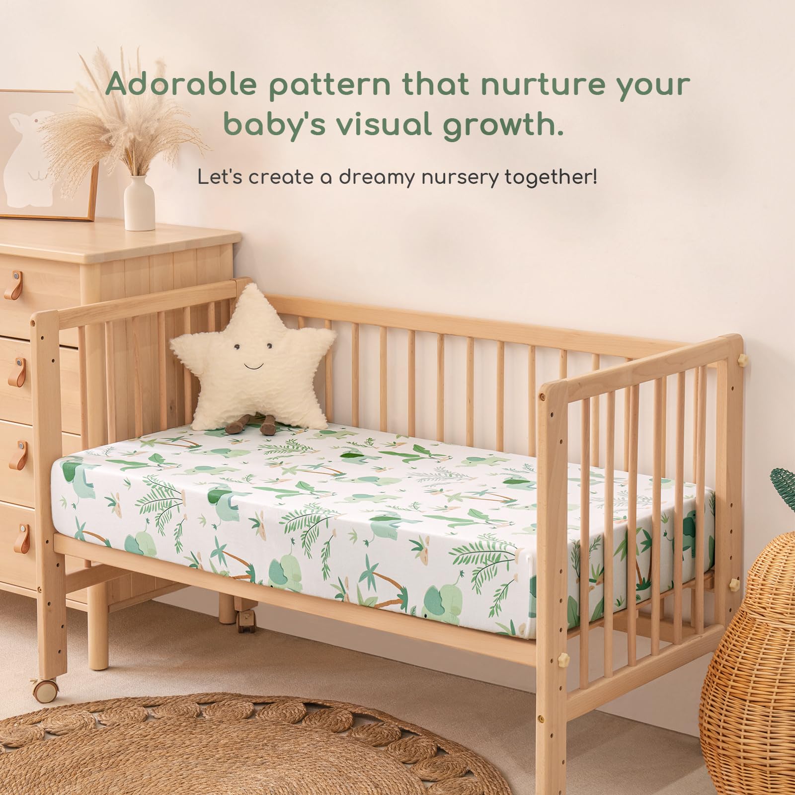 Yukkidds Cot Sheets 120x60 Fitted Cotbed Sheet 2 Pack Baby Cot Sheets Super Soft & Breathable Microfiber Green Elephant - Image 3