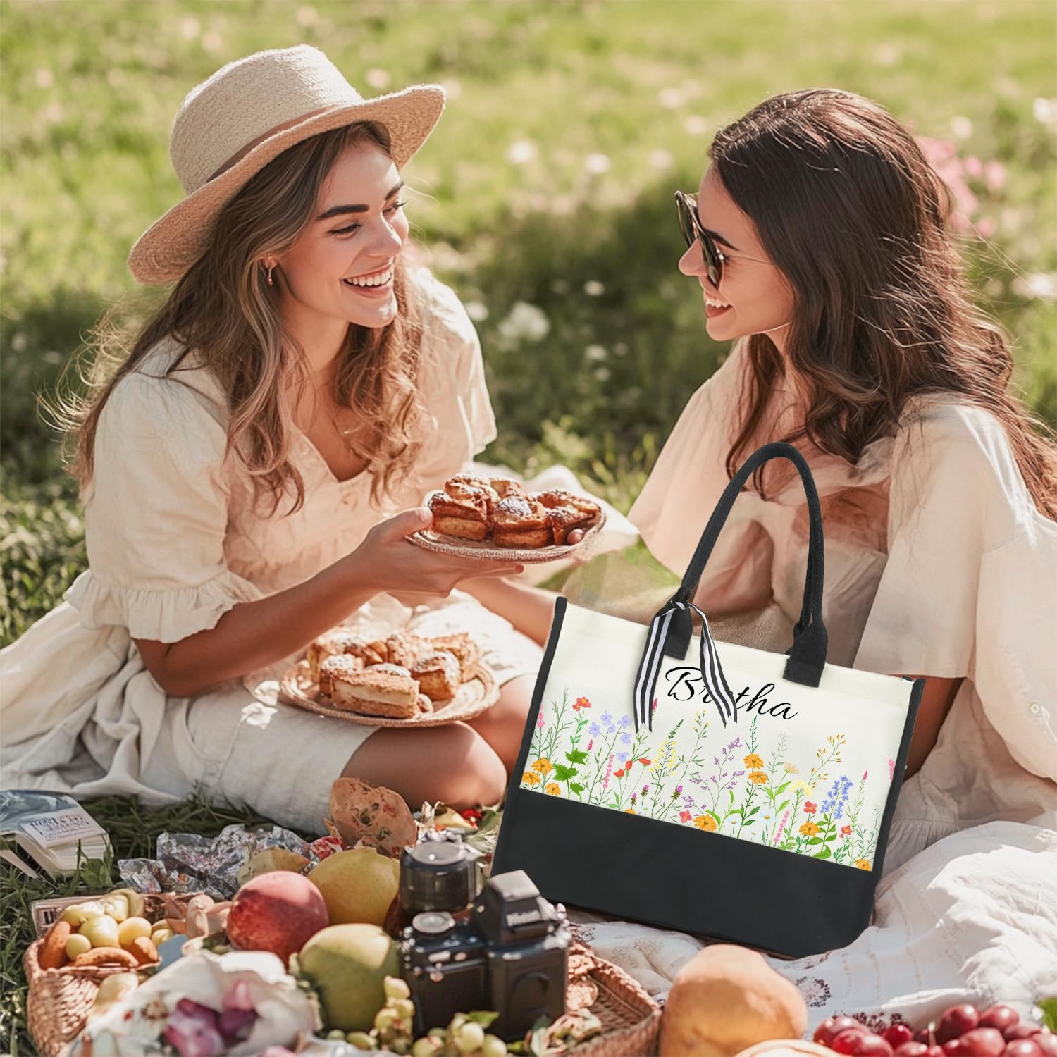 Personalized Canvas Tote Bag Makeup Bag Birthdays Gift Set for Women Mom Teacher Friend Bridesmaid Wedding Beach Gifts