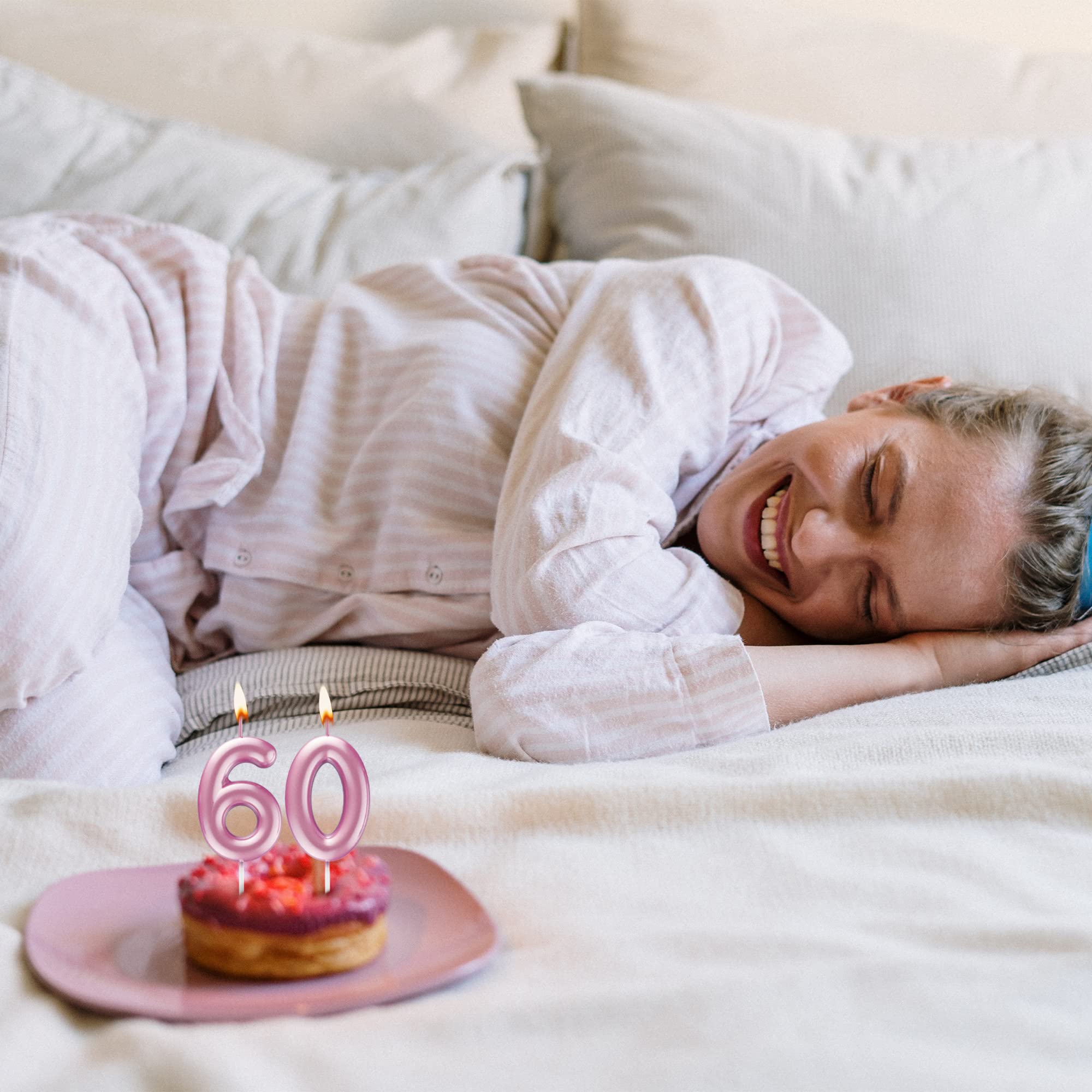 60th Birthday Cake Candles - Pink 3D Diamond Number 60 Candles For Party Decorations