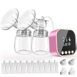 Double Electric Breast Pump Strong Suction, Portable Breast Pump Electric Breastfeeding Pump, Rechargeable Milk Pump with 4 Modes & 9 Levels, Low Noise, Anti-Backflow & LED Display, 24mm Flange, Pink