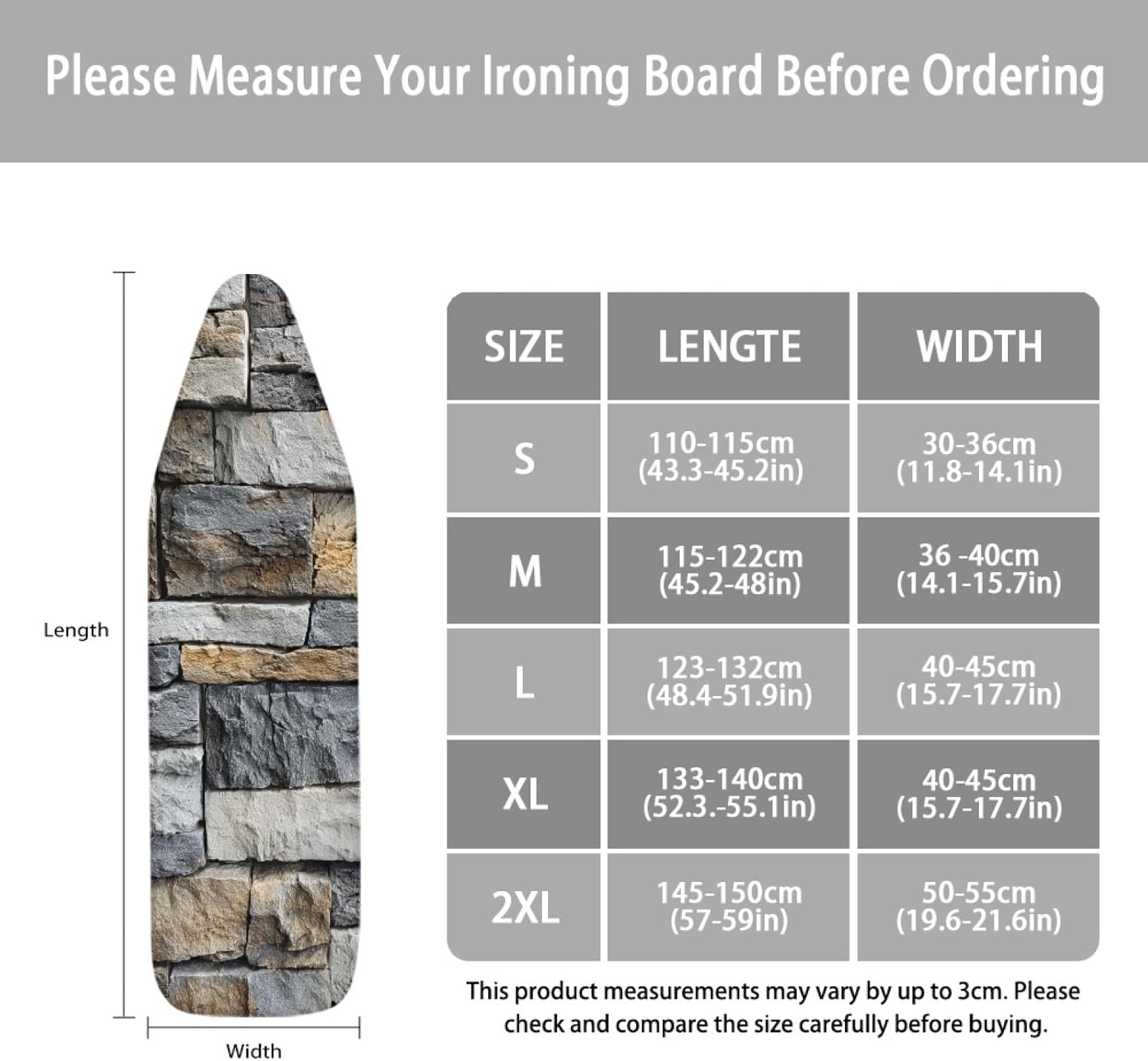 Padded Ironing Board Covers 18 X 49 Stone Gray Brown Ironing Board Pad and Cover Thick Replacement Drawstring Tightening & Lock, Easy Fit, Scorch & Stain Resistant, Non Slip