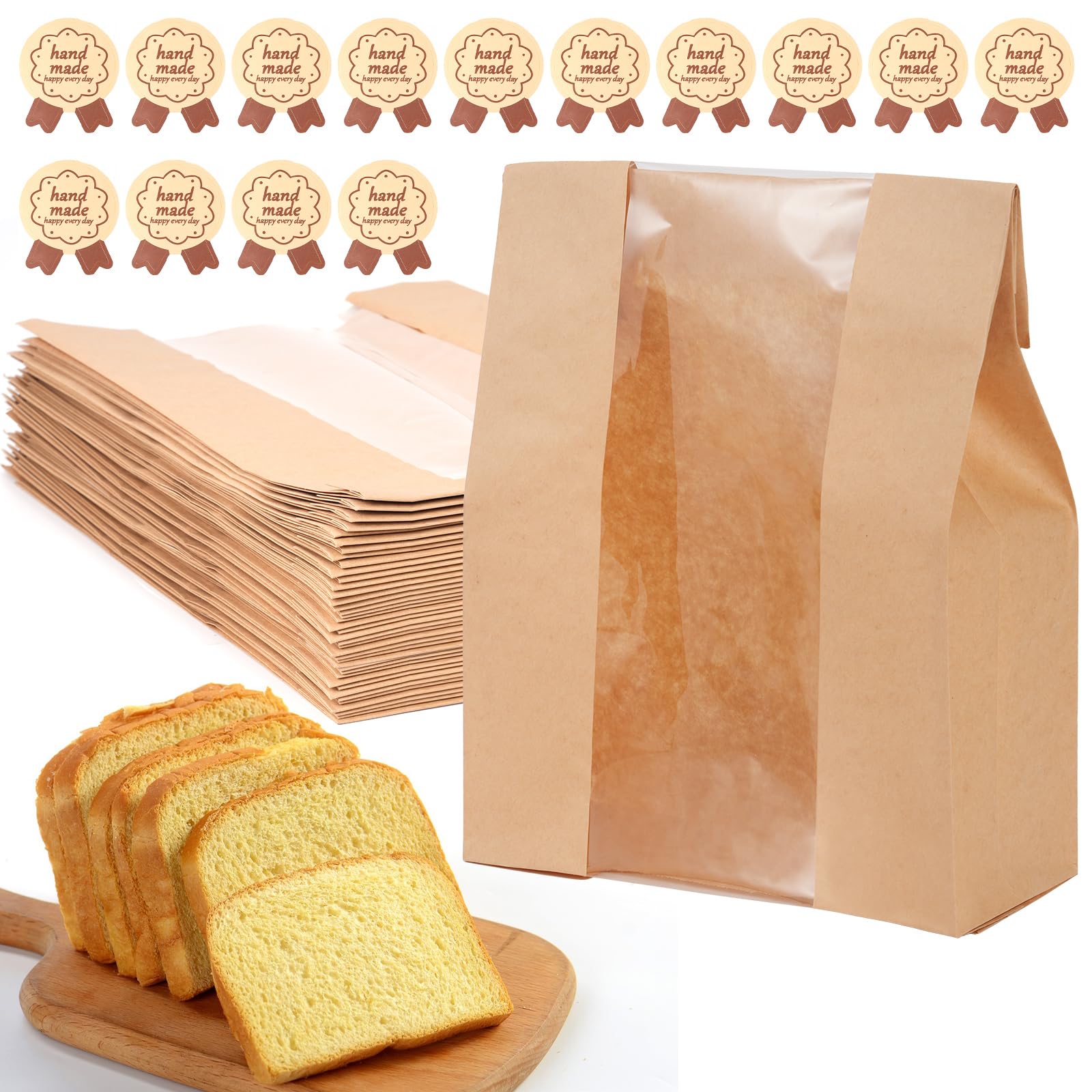 30 bolsas de pan de papel para hacer en casa, bolsas de pan de masa madre y bolsa de papel para panadería con ventana para almacenamiento de envases de alimentos horneados, paquete de desayuno y 8