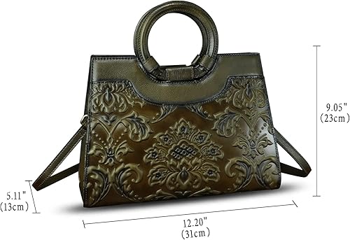 Miniatura 5 de Monederos y bolsos de cuero genuino para mujer, estilo vintage, de cuero en relieve, bolso cruzado de hombro, bolso con asa superior