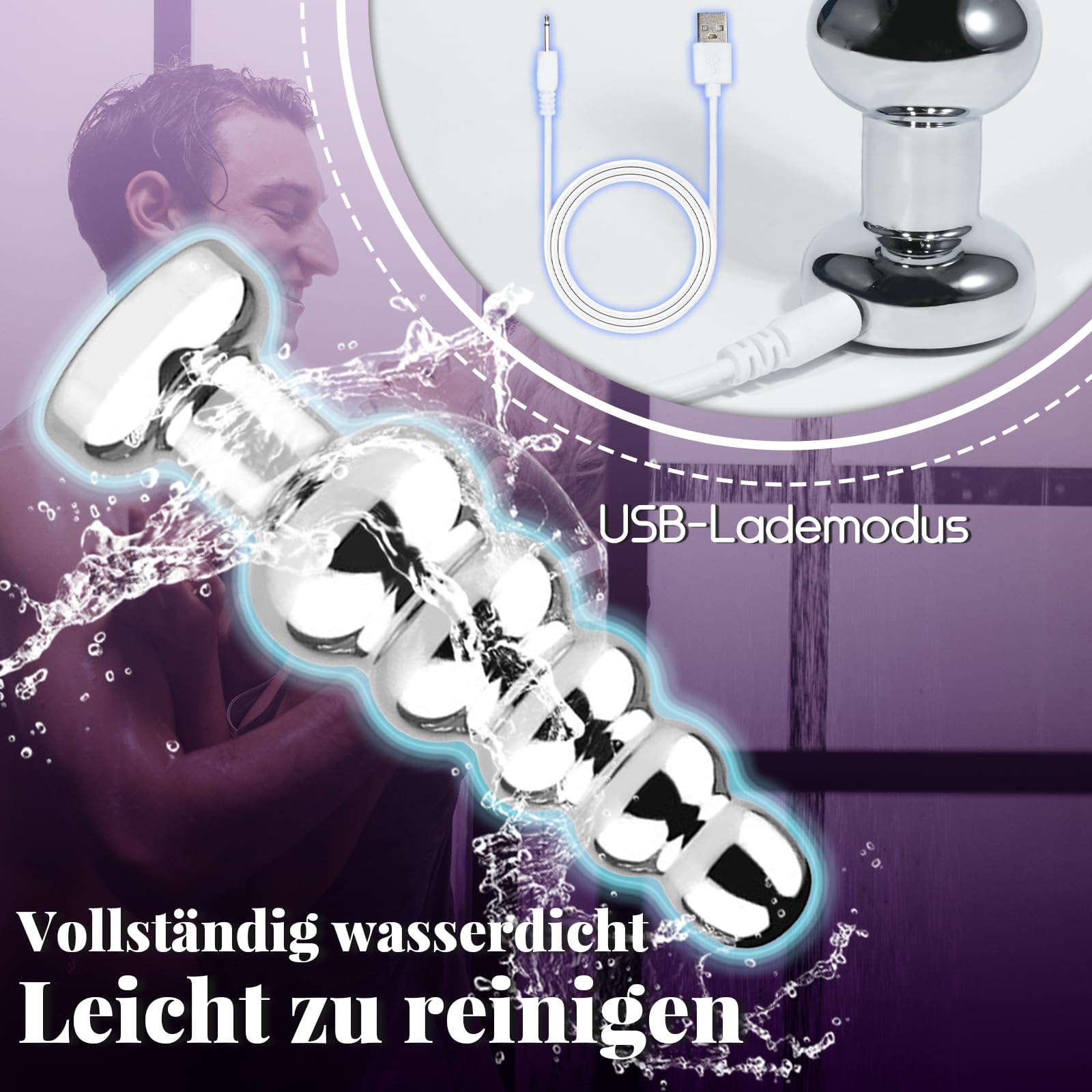 AMAZBEE Spine Anali Vibratori per gli Uomini 10 Modalità di Vibrazione Donne Giocattoli del Sesso Massaggiatore Prostatico Vibratore Metallo Anale Catena Dildo Vibratore (5 Beads)