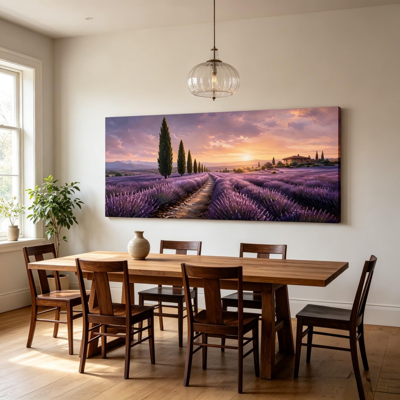 RGsixiot Cuadro en Lienzo Realista Horizontal Campo Lavanda al Atardecer