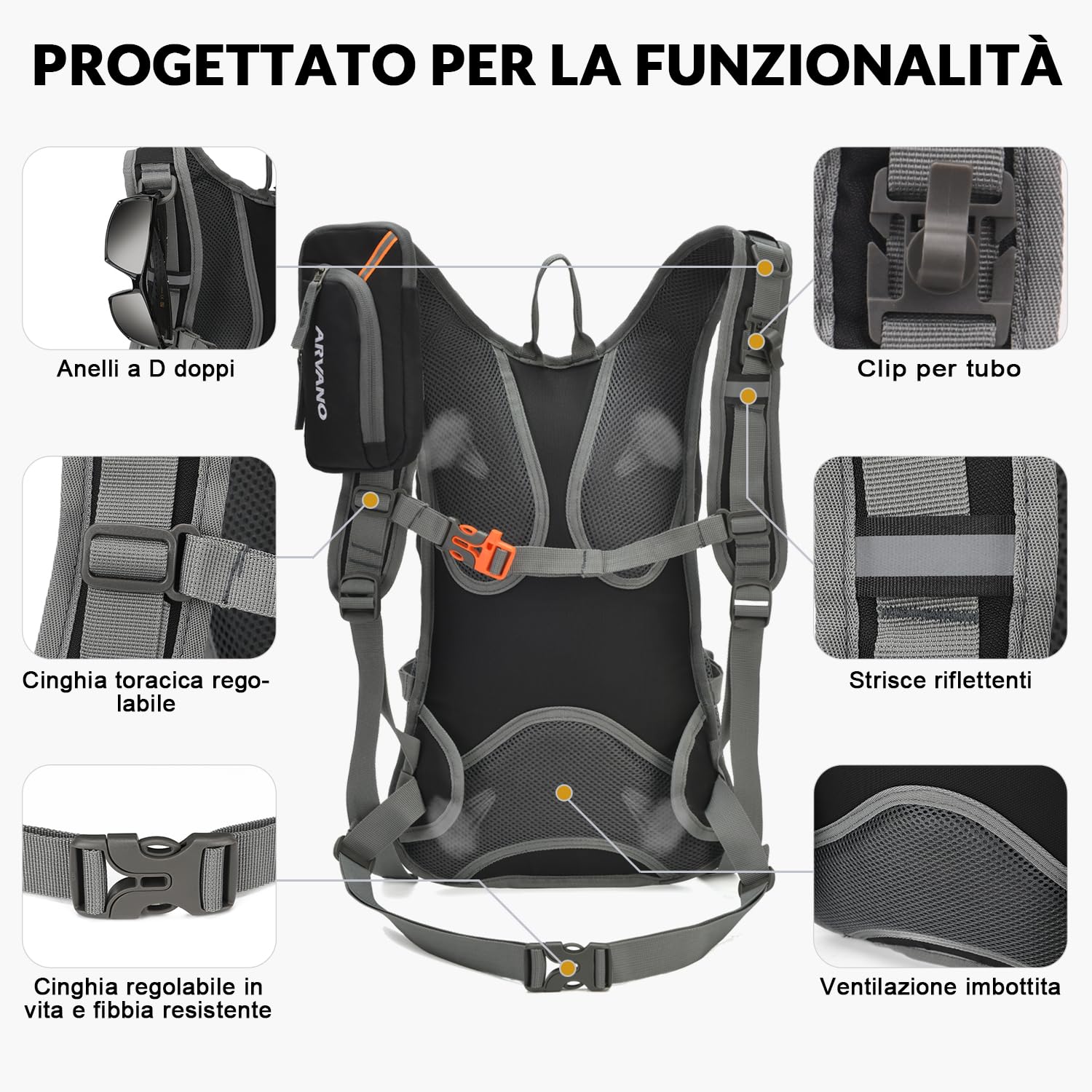 18l Zaino Mtb Enduro con Sacca Idrica 2l, Zaino Idratazione Bici Mountain Bike, Impermeabile, Leggero, per Sci Corsa Bicicletta Moto Ciclismo Maratona