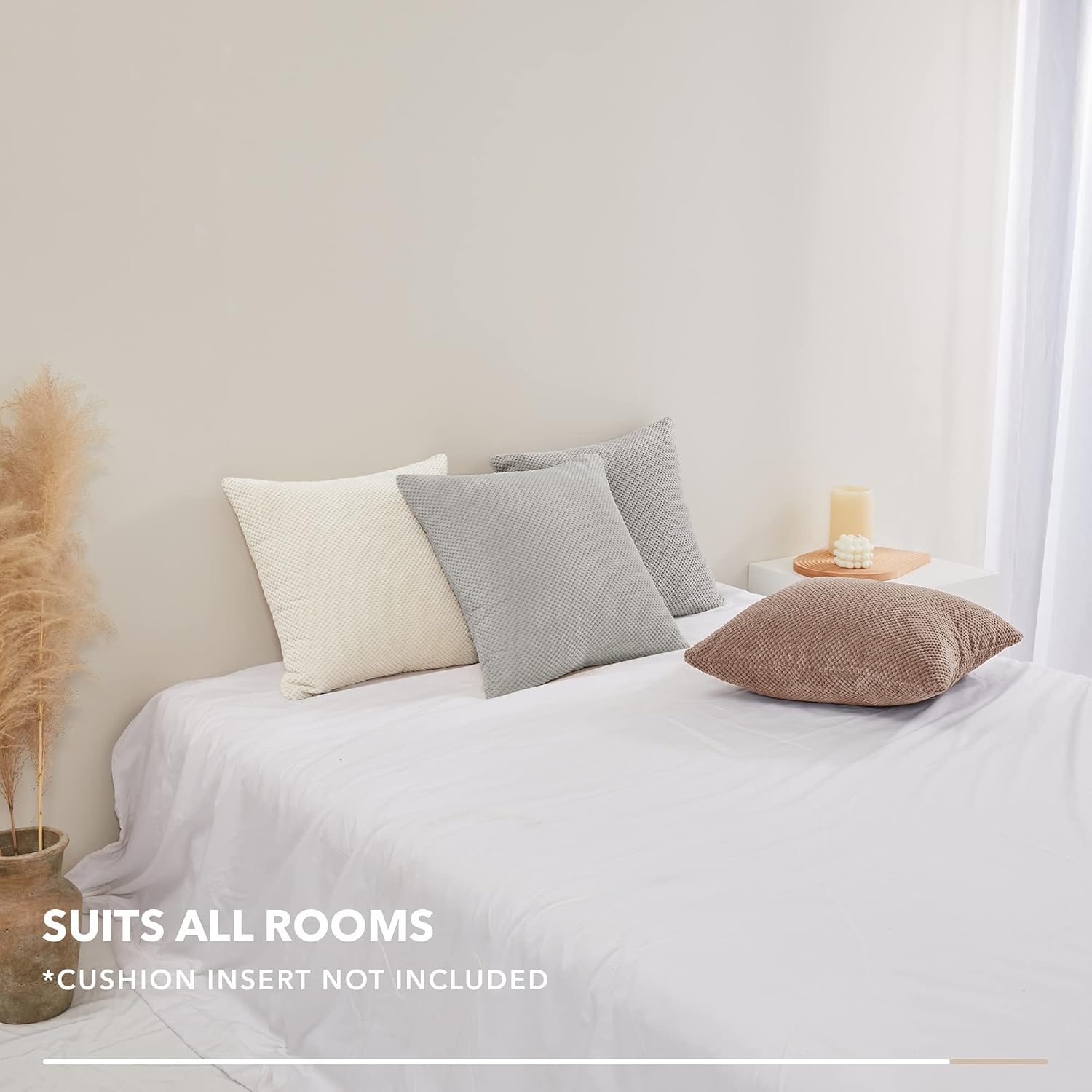 Deconovo Solid Throw Pillow Covers, 18x18 Inch, Cream, Decorative Soft Corduroy Corn Cushion Covers with Invisible Zipper, Home Decor for Sofa Couch Bed Chair, Set of 2 : Home & Kitchen