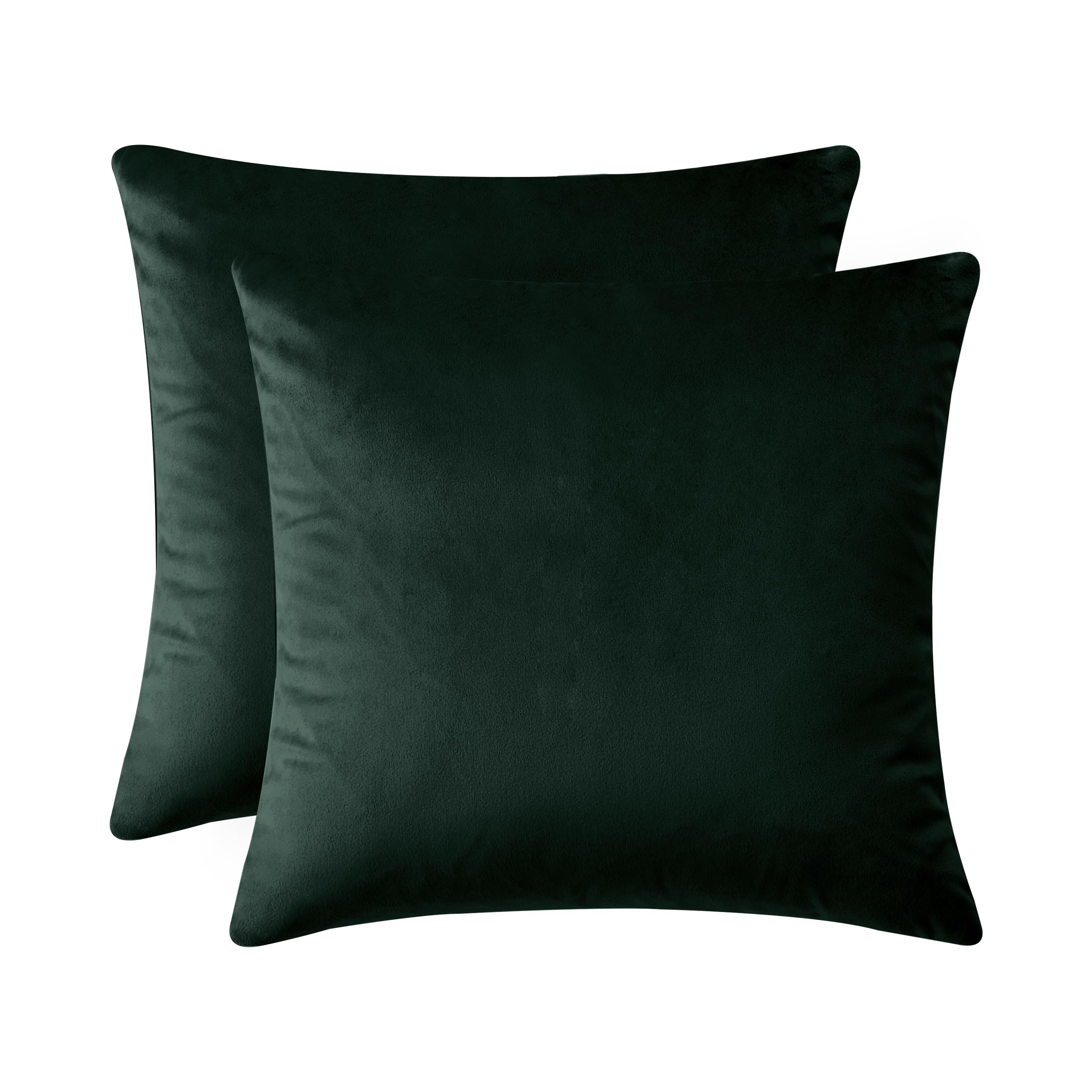 Oxford Homeware Dark Green Cushion Covers 45cm x 45cm (Pack of 2) Cushions with Covers Included – Decorative Velvet Cushions for Living Room Sofa Bedroom with Invisible Zipper, 18'' x 18'' — image 1