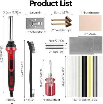 100W Plastic Welding Kit Soldering Iron Kit, 3-Speed Adjustment Temperature Plastic Welder with 56pcs Rods, 4 Soldering Tips, Professional Surface Repair Tool for Car Bumper, Dashboard, Kayak