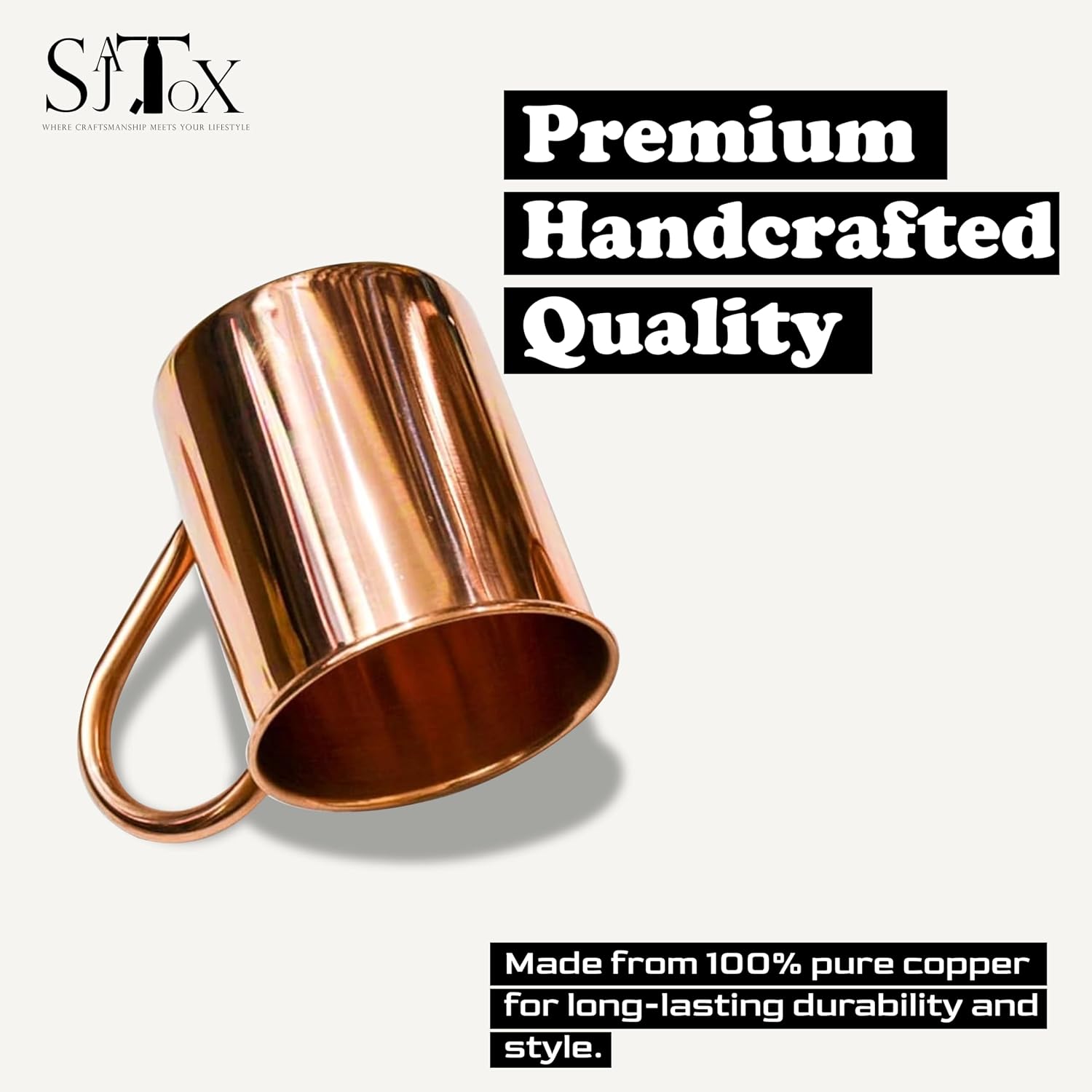 Handcrafted 1 Pcs Moscow Mule Copper Mug 17oz 100% Pure Cylindrical Shape Smooth Finish Copper Cup Drinking Glasses Solid Drinkware Gift Accessories for House Parties, Drinks & Cocktails