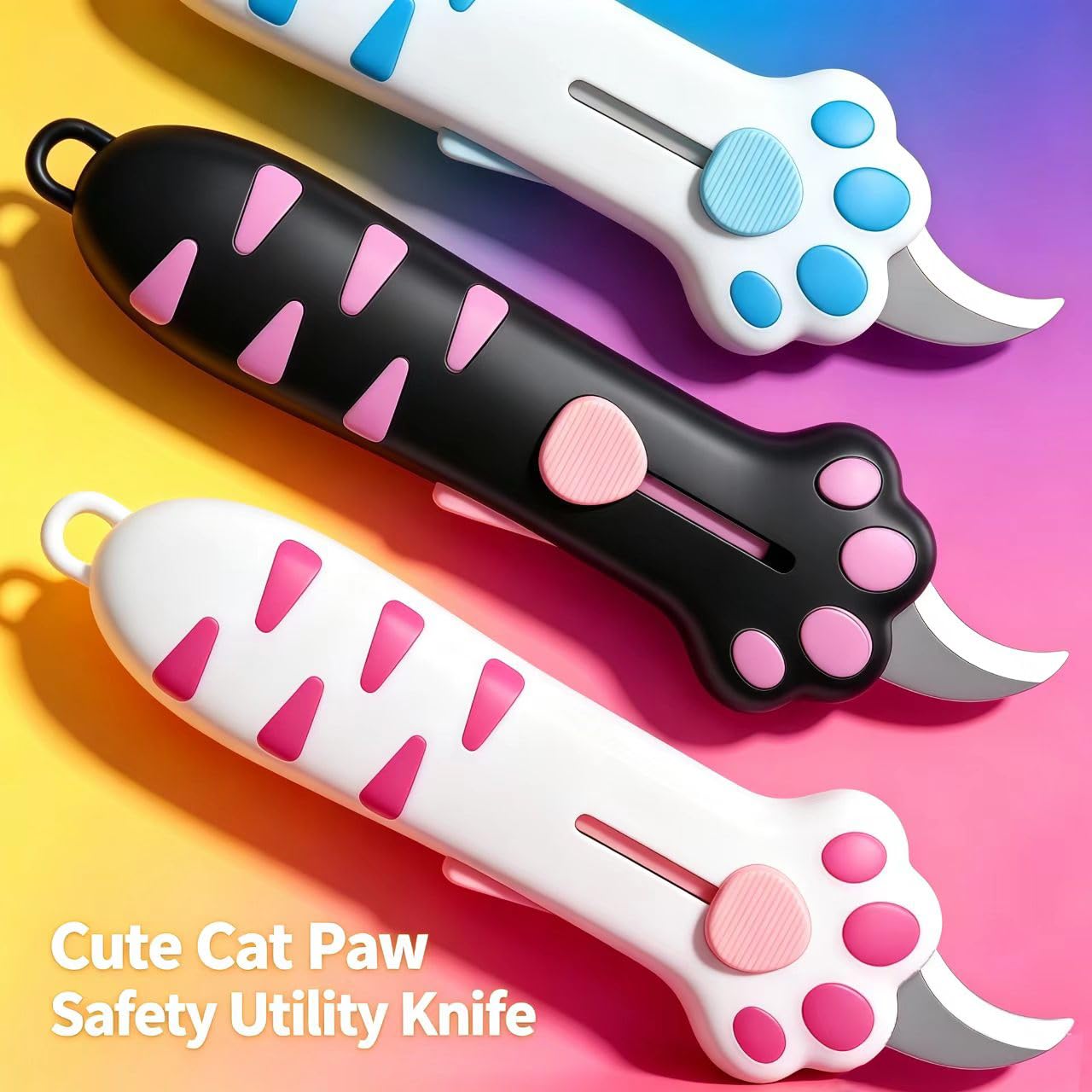 3 Stk Katzenpfoten-Kartonöffner Einziehbar Niedliche Katzenpfoten-Griffform, Katzenkralle Kartonmesser Multifunktionales Universalmesser Tragbarer Kartonöffner für Pakete Kartons Paketbänder Klebebänd