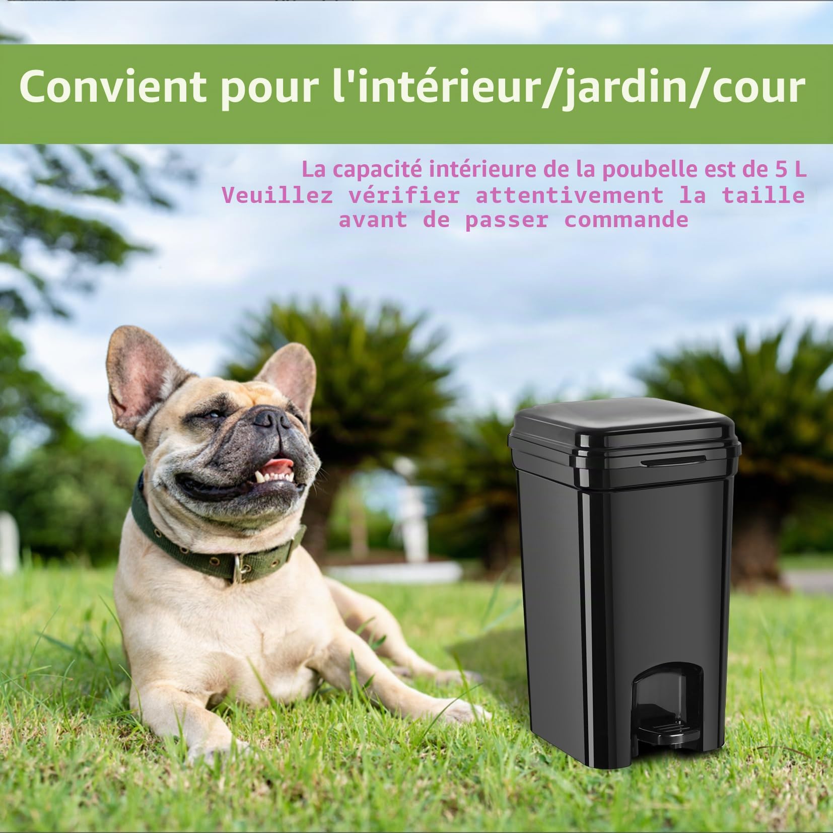 Poubelle à déjections canines et litière portable pour chat, matériau ABS entièrement noir, poubelle de 8 litres avec 20 sacs à déchets. ABS-BK