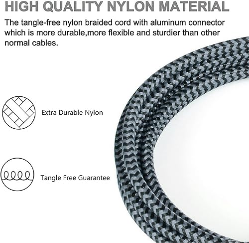 Miniatura 6 de Urehepo Cable micro USB, paquete de 3 cables de carga Android de 6.6 pies, cable de carga rápida USB trenzado de nailon compatible con Samsung