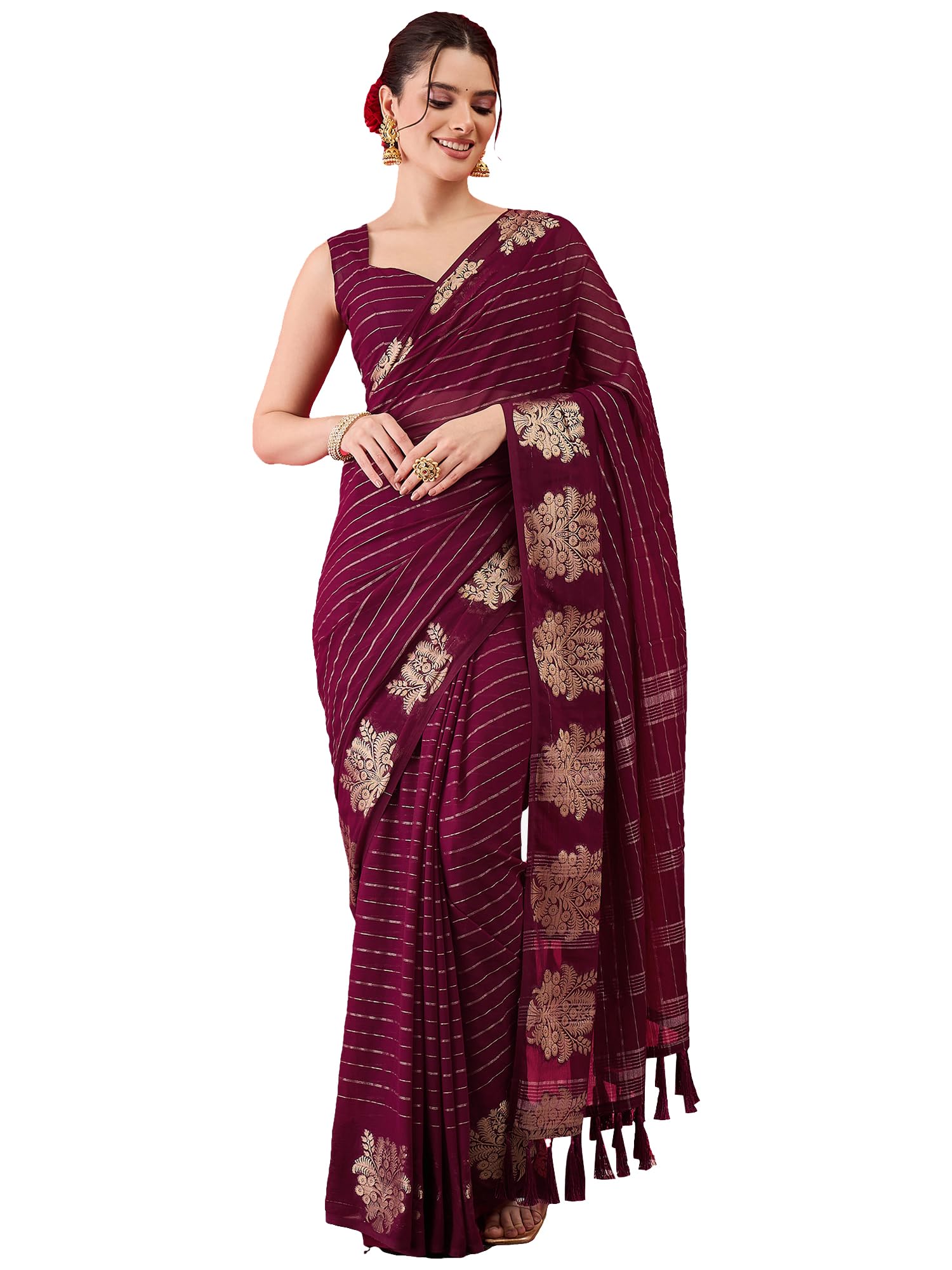 Women's Kanjivaram Woven Soft Silk Saree With Blouse Piece-image-30