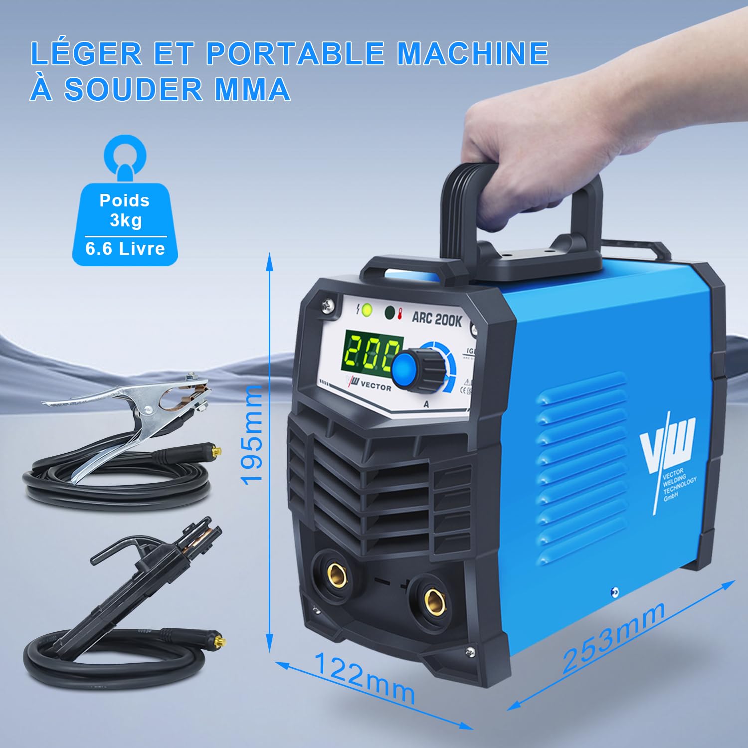 VECTOR Poste à Souder à l'Arc 200A Poste a Souder Inverter MMA Appareil de soudage à électrodes Soudure