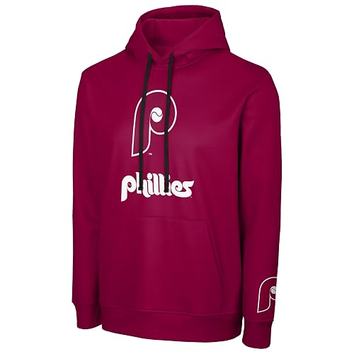 MLB Men's Official Cooperstown Primary Logo Wordmark Polyester Pullover Hoodie