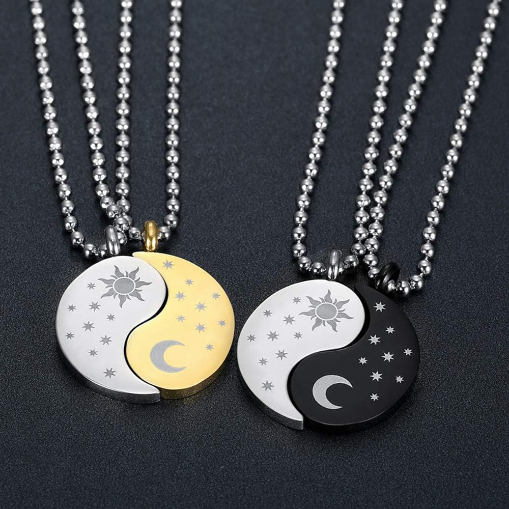 Collier Lune Et Soleil Pour Couples 2 Meilleurs Amis En Acier Inoxydable Assorti Pour Les Relations, L'amitié, Le Yin Yang, Le Couple Collier Pour Petit Ami, Petite Amie, Lui Et Elle, Métal