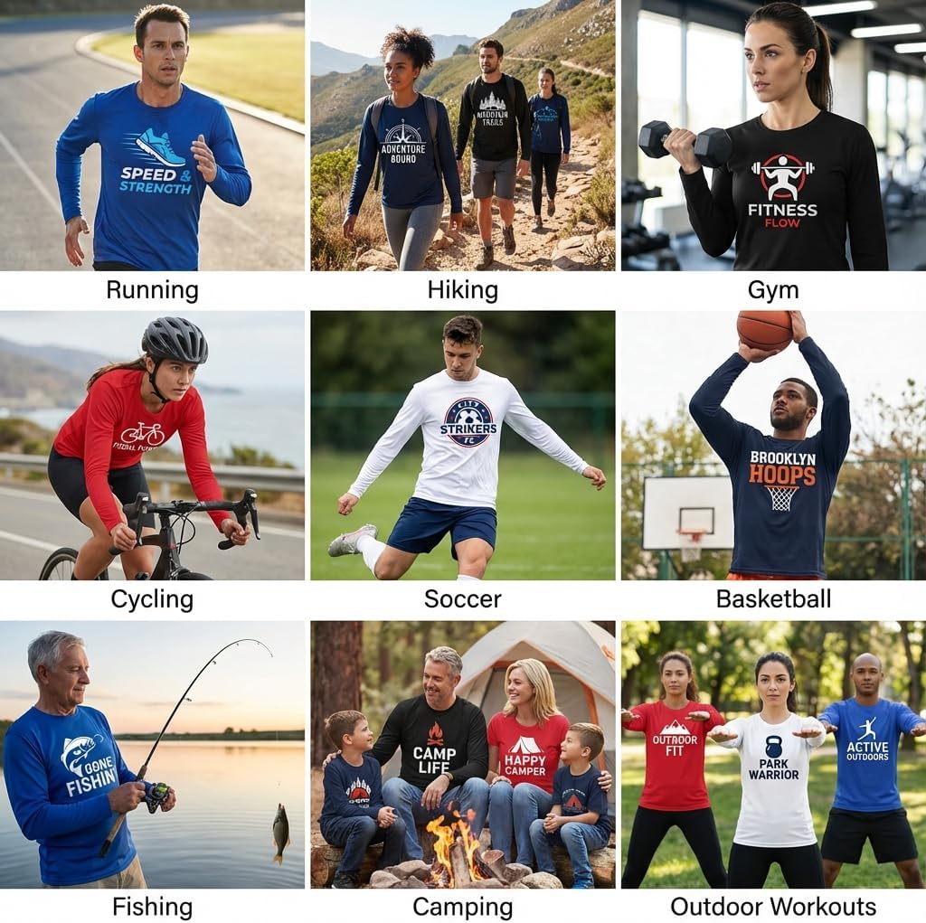 Customized Long Sleeve T-Shirt, Design Your Own 100% Polyester Performance Shirt with UPF 30+ Protection, Unisex Fit - Image 3