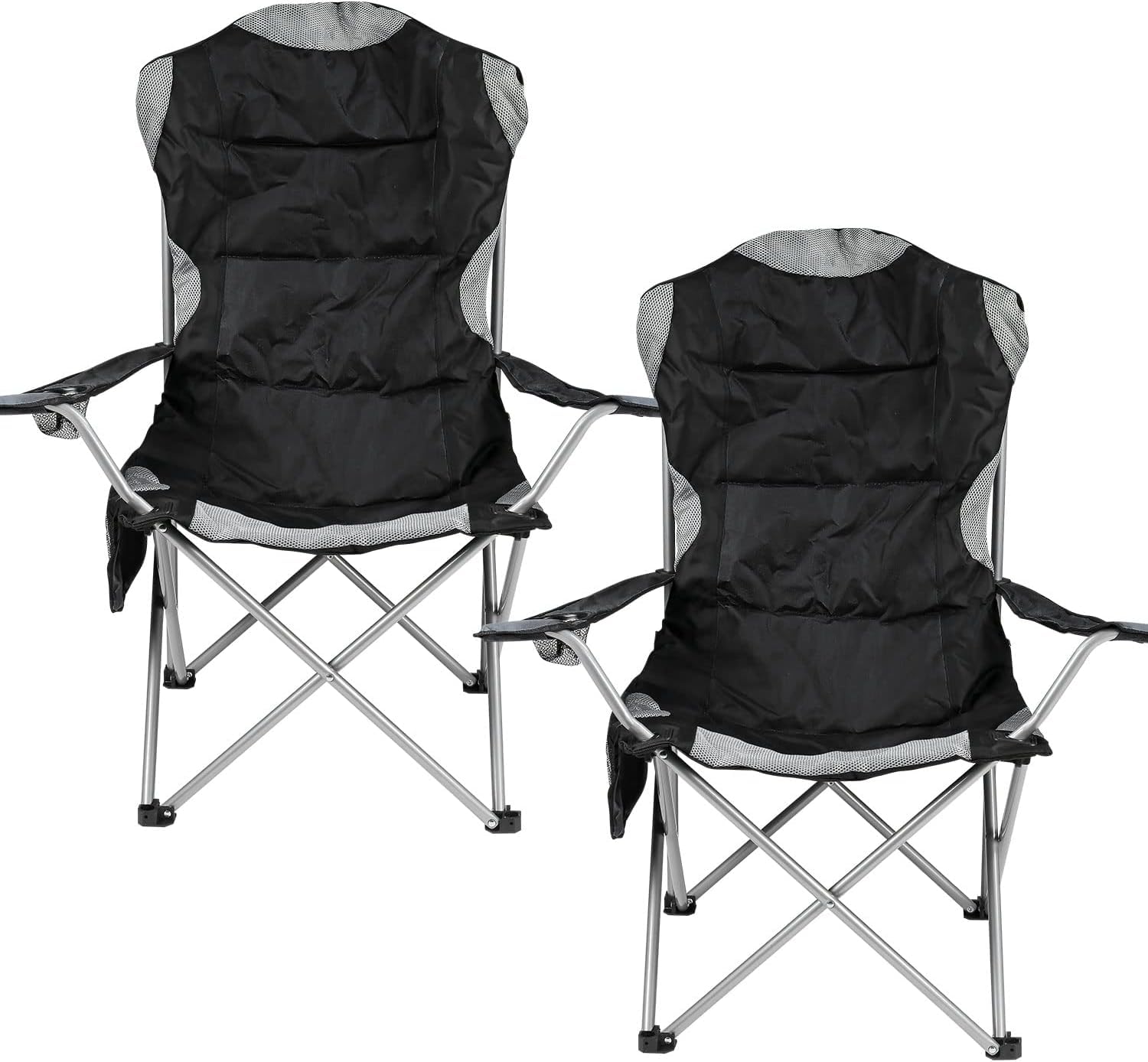 Greenfields Heavy Duty Camping Chairs - Deluxe Folding Padded Camp Chairs - High Back with Cup Holder, Side Pocket and upto 120KG - Fold Up Portability - Garden, Beach, Directors Chair (2x Black)