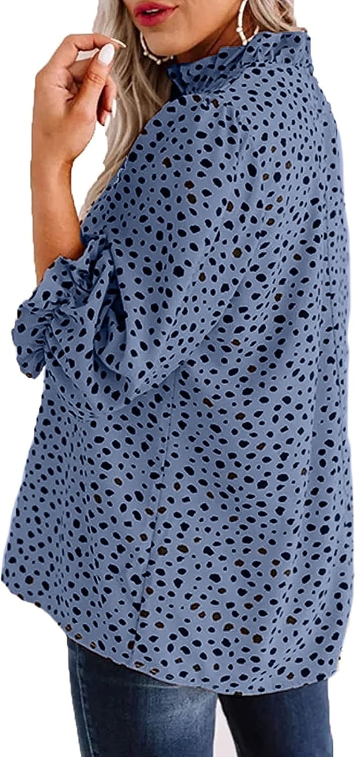 Avanova Women Polka Dot Long Sleeve Blouse Shirts Work Mock Neck Ruffle Top - Image 3