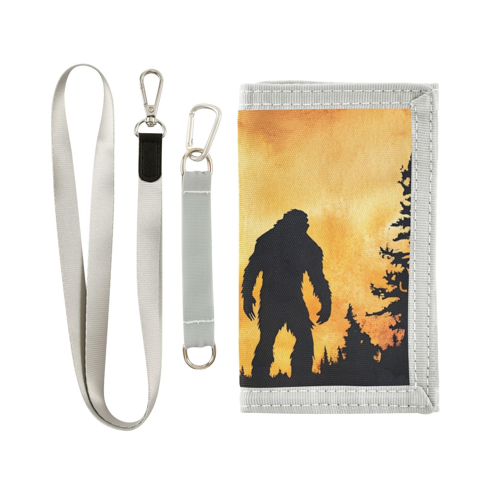 FOLIOSA Kids Wallet for Boys Girls Sasquatch Silhouettes Yellow Print Youth Wallet with Zipper Pocket Card Holders, Novelty Wallet 4.9×2.9 in