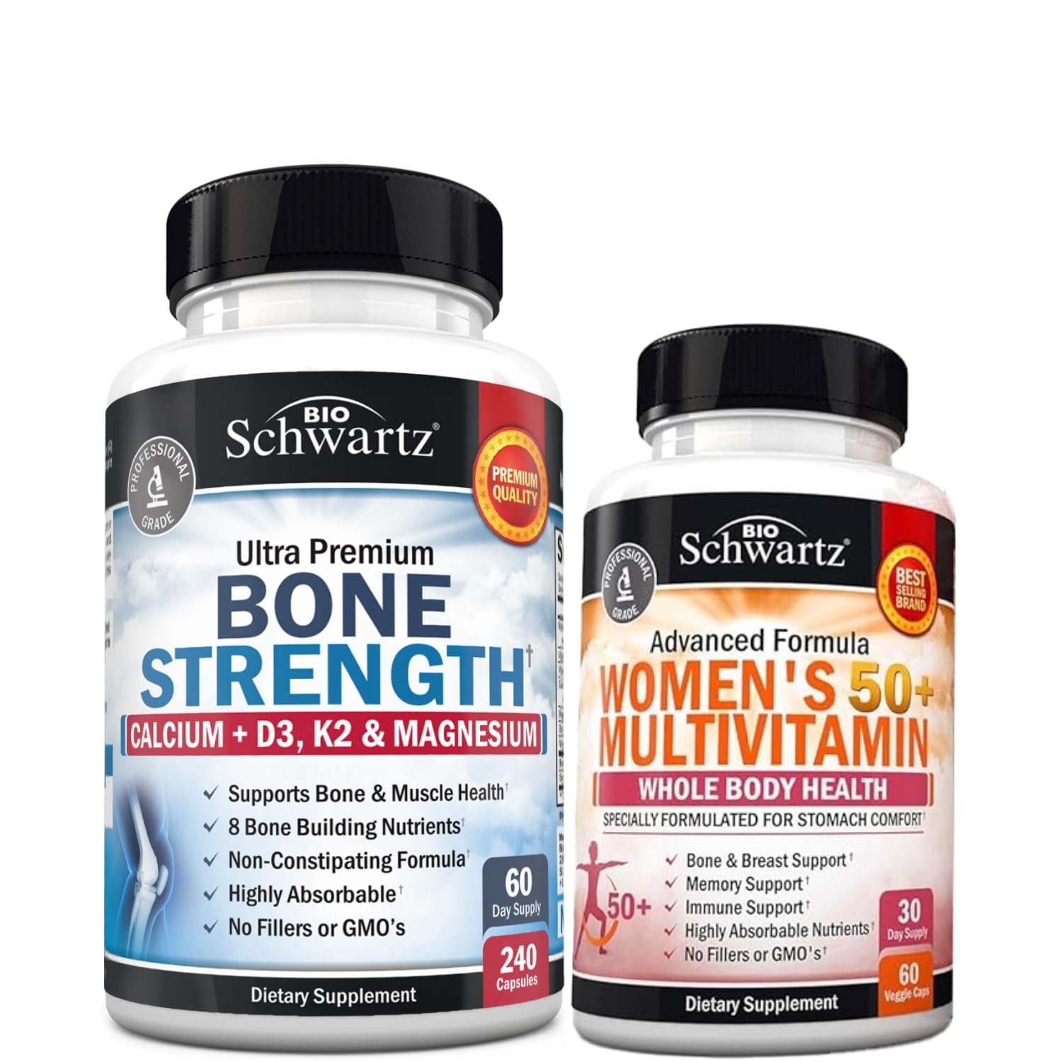 BioSchwartz Bone Strength Mineral Supplement with Calcium and Magnesium (2 Month Supply) Plus Daily Multivitamin for Women 50 & Over (1 Month Supply) 2 BioSchwartz Bone Strength Mineral Supplement with Calcium and Magnesium (2 Month Supply) Plus Daily Multivitamin for Women 50 & Over (1 Month Supply)
