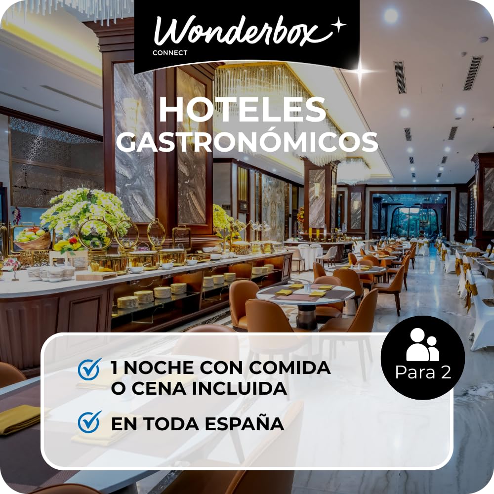 WONDERBOX – Cofre Regalo Estancia Deliciosa - 1 Noche en Media pensión para 2 Personas - Escapada para Parejas - Regalar experiencias - Hoteles en España con Comida o Cena incluida