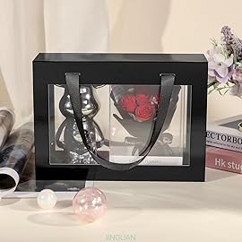 JINGUAN Black Gift Box with Window, Clear Magnetic Gift Box for Present, Groomsman Proposal Box (10.5x7.5x3 Inches)