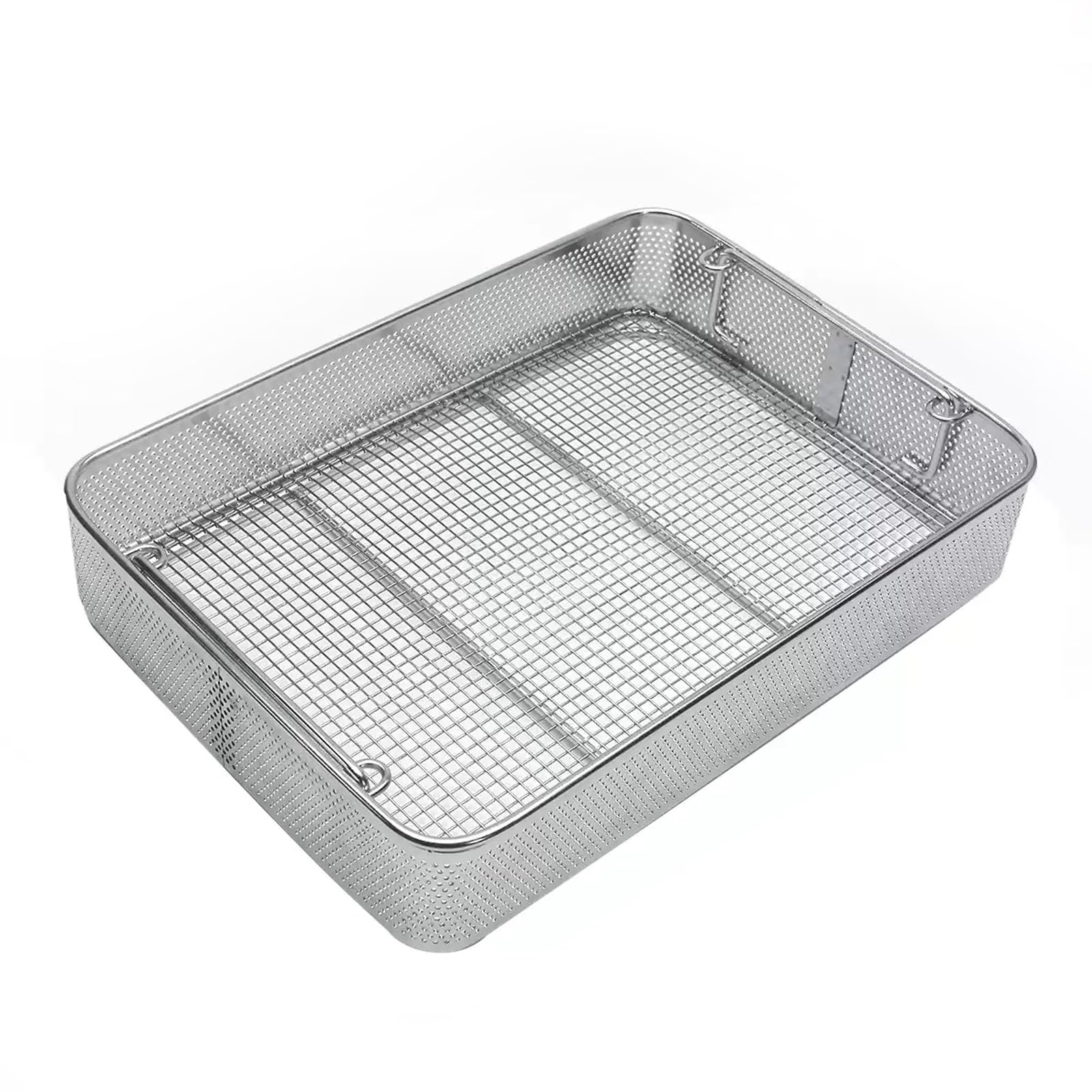 Cesta de Esterilización de Acero Inoxidable con Orificios | Estructura Reforzada,Asas Reforzadas,Apta for Laboratorios Hospitalarios(45x30cm/17.7x11.8in,1PCS)