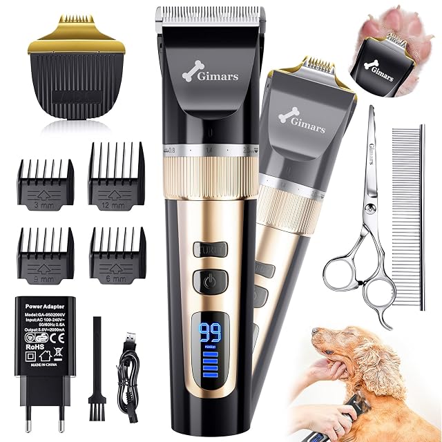 Gimars 4 en 1 Maquina Cortar Pelo Perros con Trimmer, Cortapelos Perros Silencioso 7000 RPM