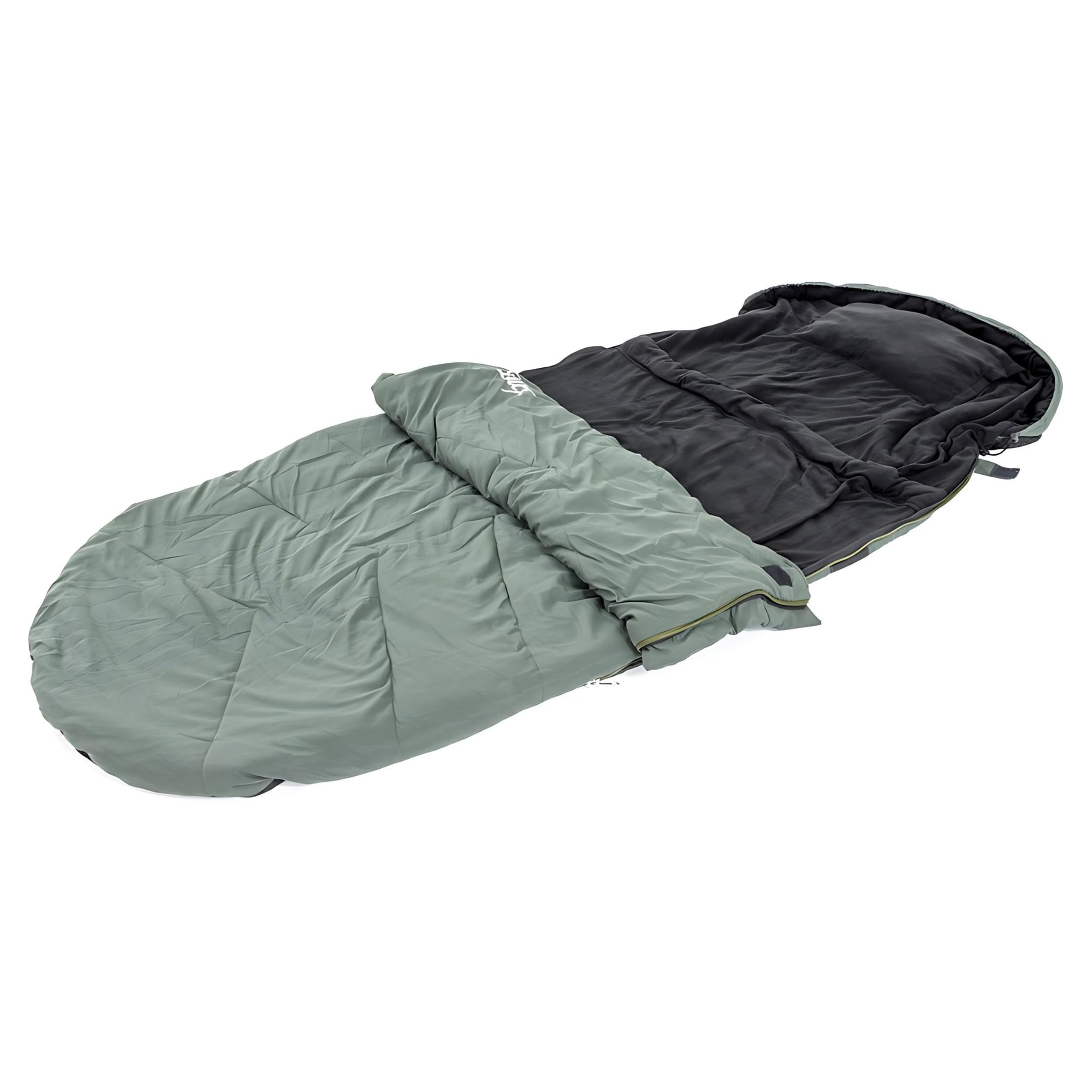 Lucx Nightcat Angelschlafsack - 5-Season Sleeping Bag für Karpfenangler bis -10 °C - Warmer Schlafsack mit Fleecefutter & Tragetasche, olivgrün, 28×28×52 cm
